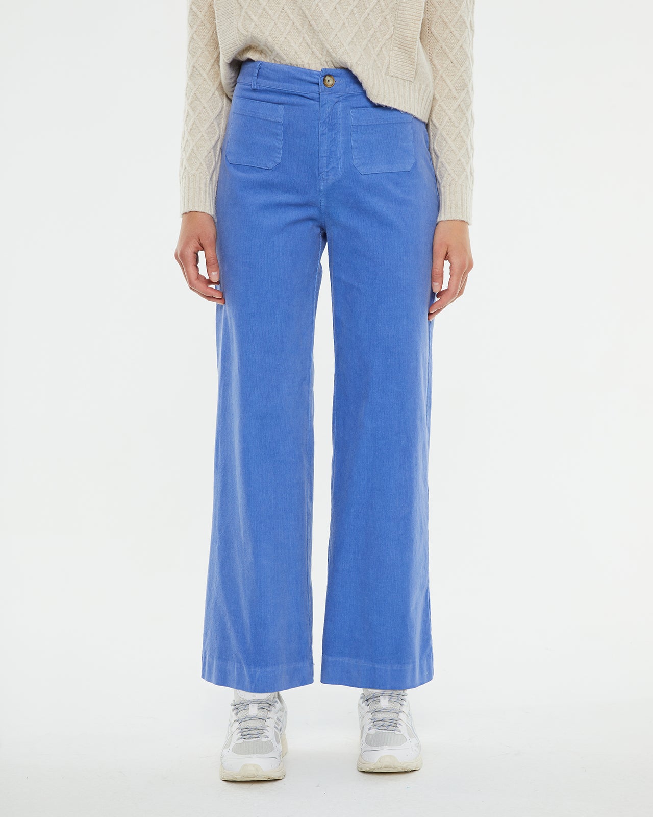 Long wide-leg trousers in stretch micro corduroy fabric