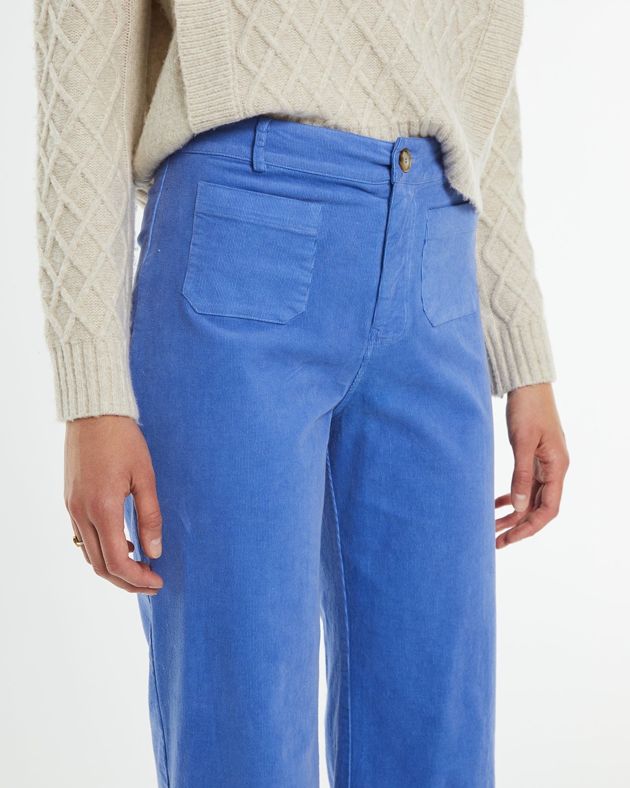 Long wide-leg trousers in stretch micro corduroy fabric