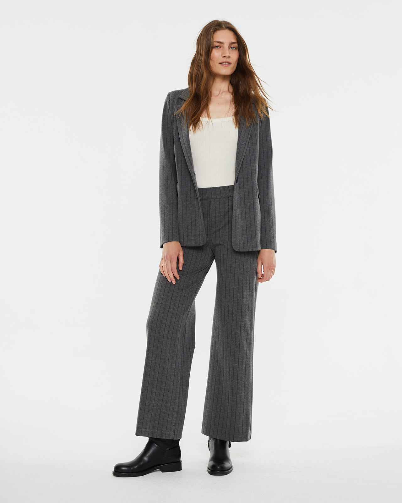 Straight-leg trousers with pinstripe fabric