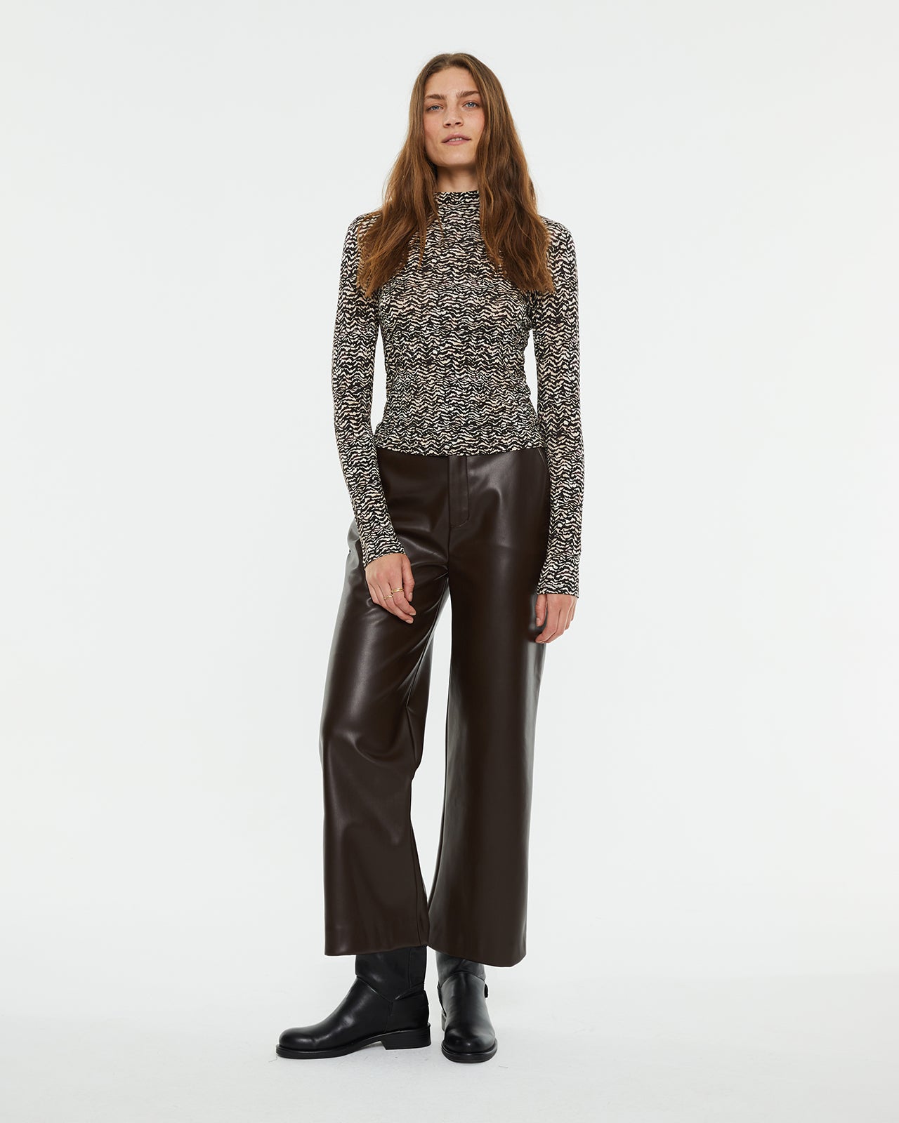 Brown straight leather effect trousers