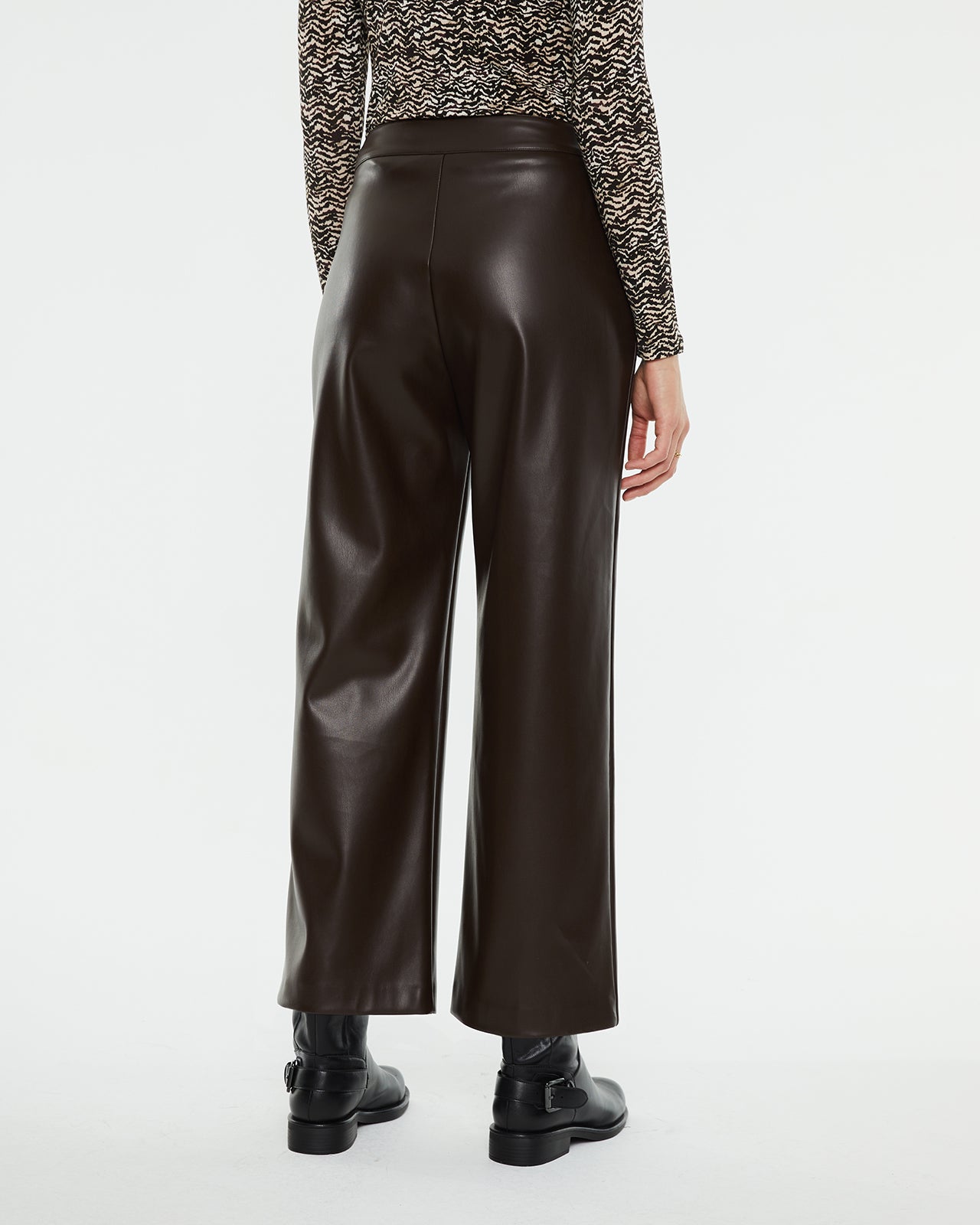 Brown straight leather effect trousers