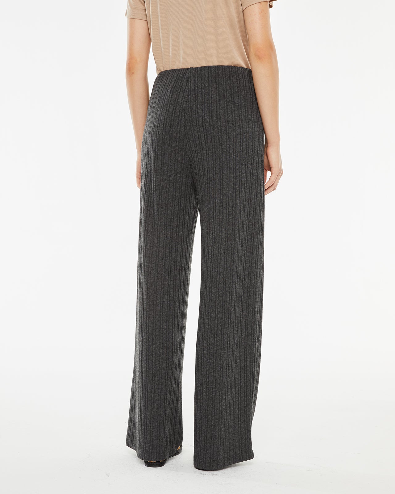 Straight ribbed trousers with elastic waistband