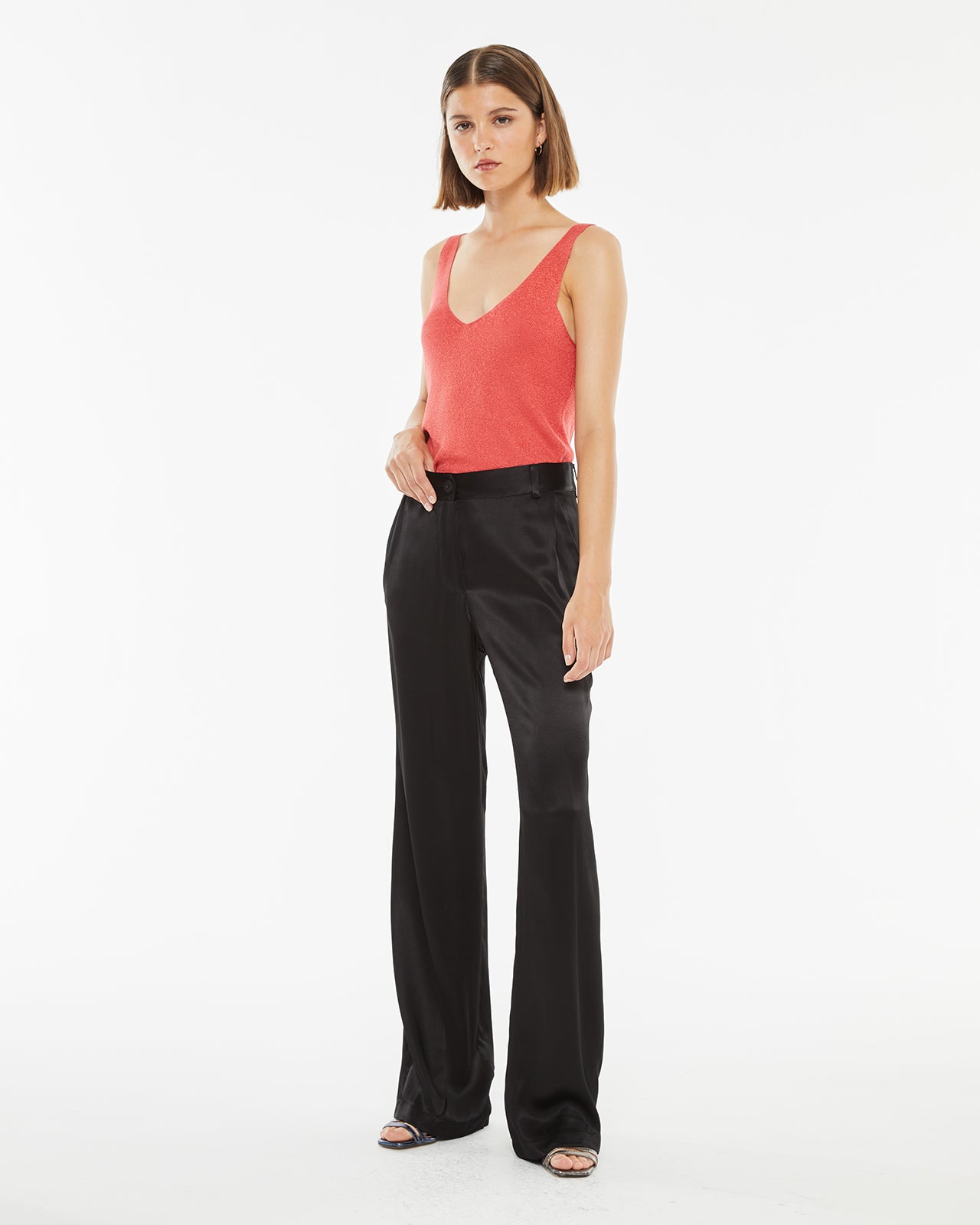 Long viscose trousers with front dart detail