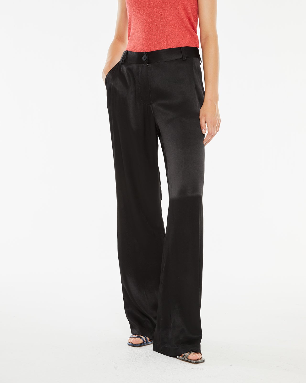 Long viscose trousers with front dart detail