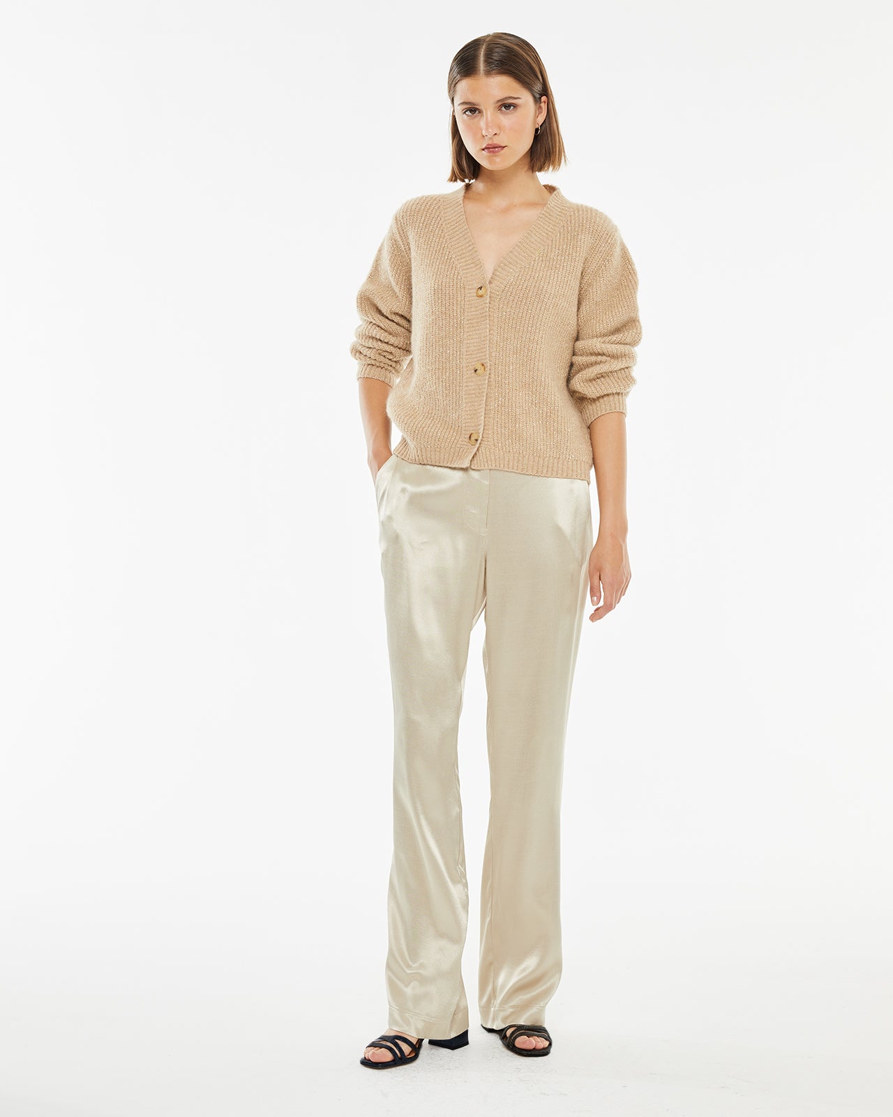 Long viscose trousers with front dart detail