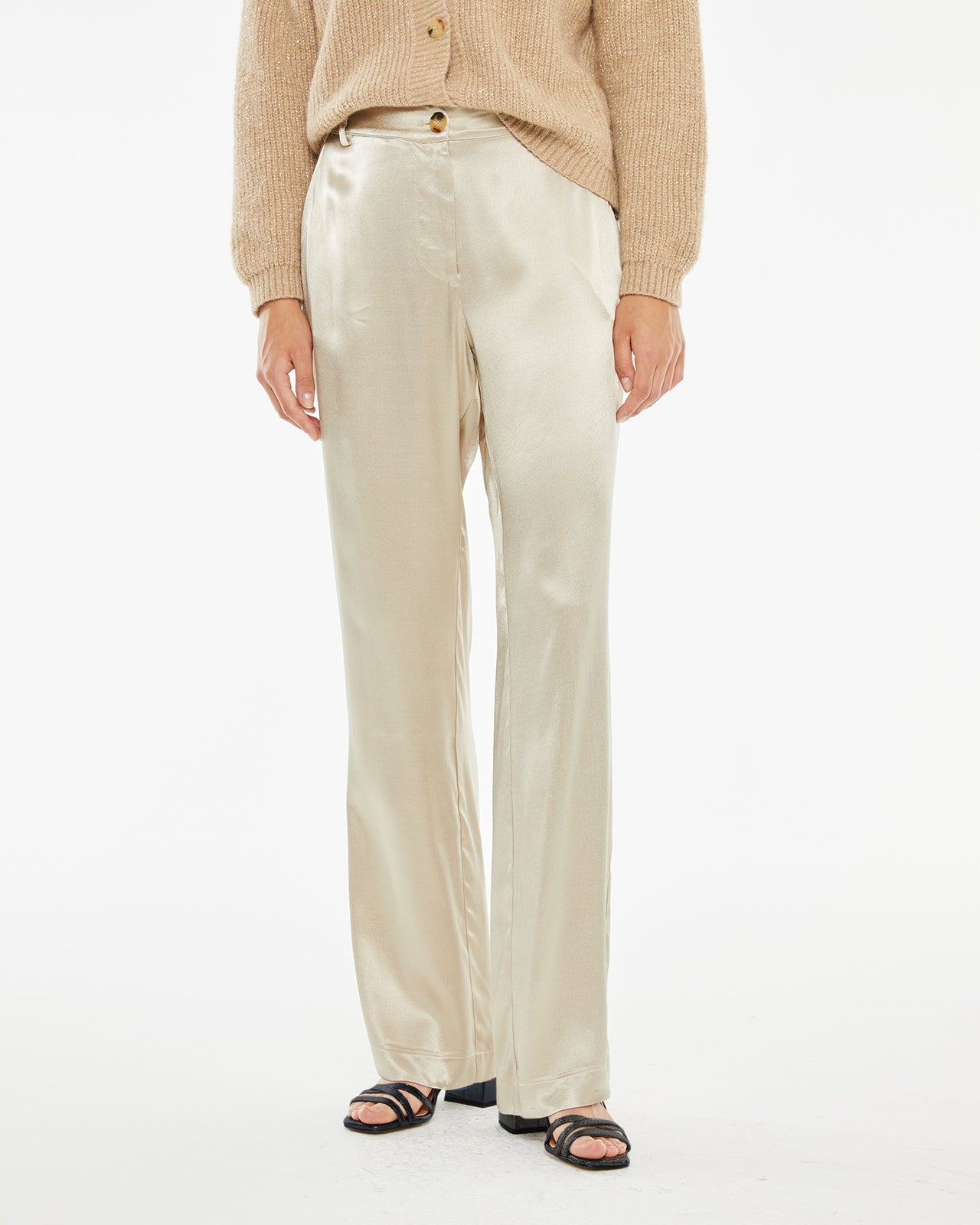 Long viscose trousers with front dart detail