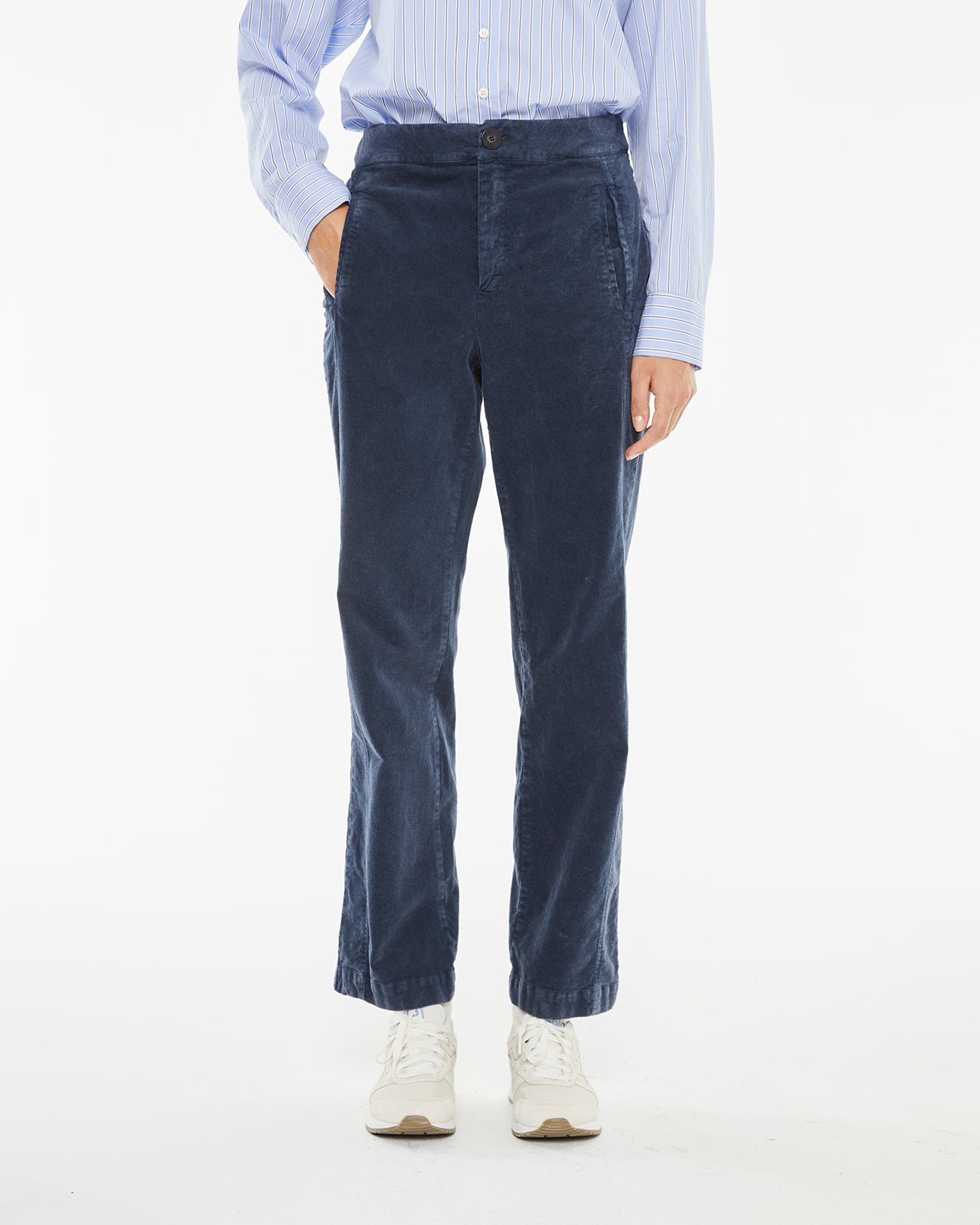 Washed denim effect corduroy trousers