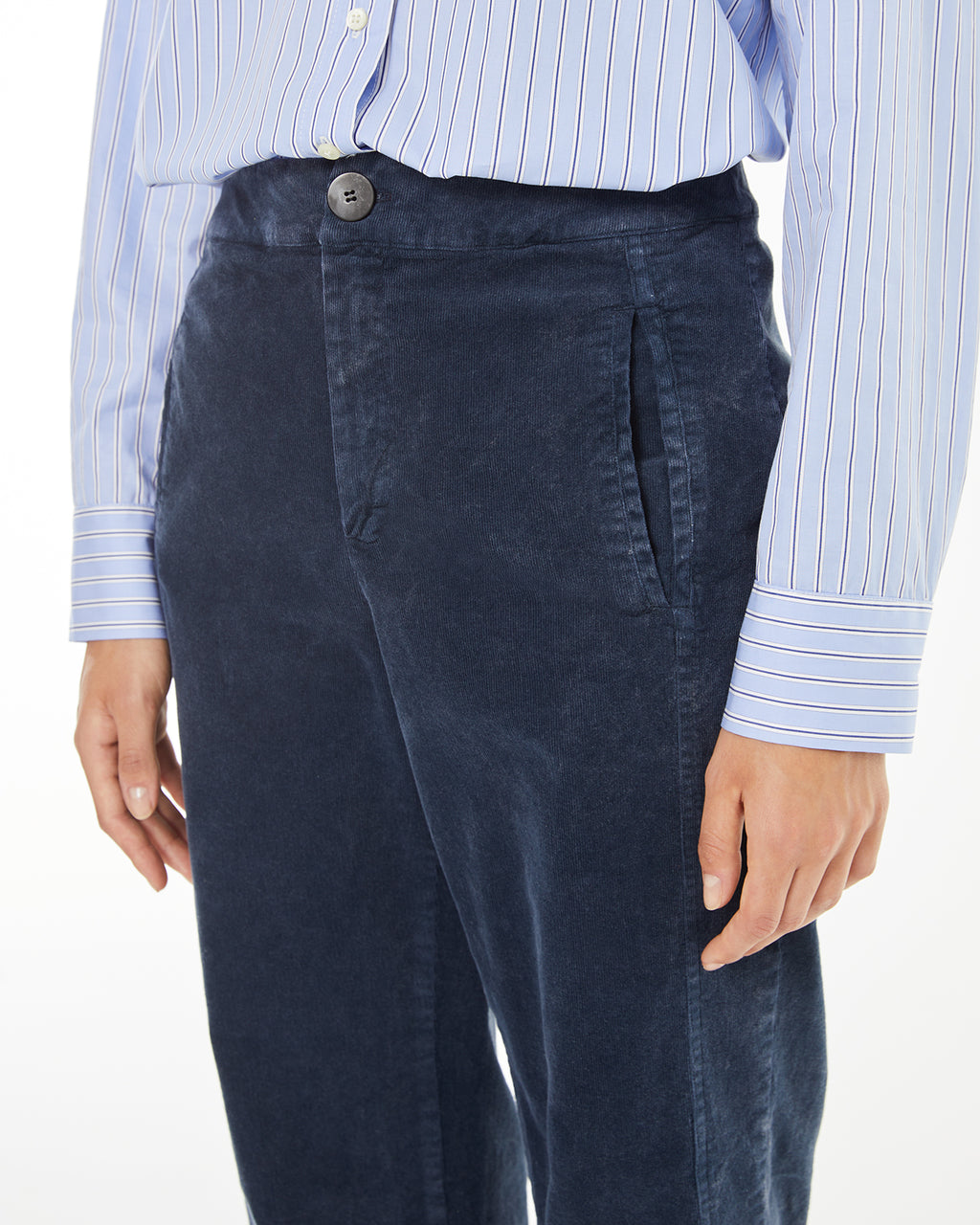 Washed denim effect corduroy trousers