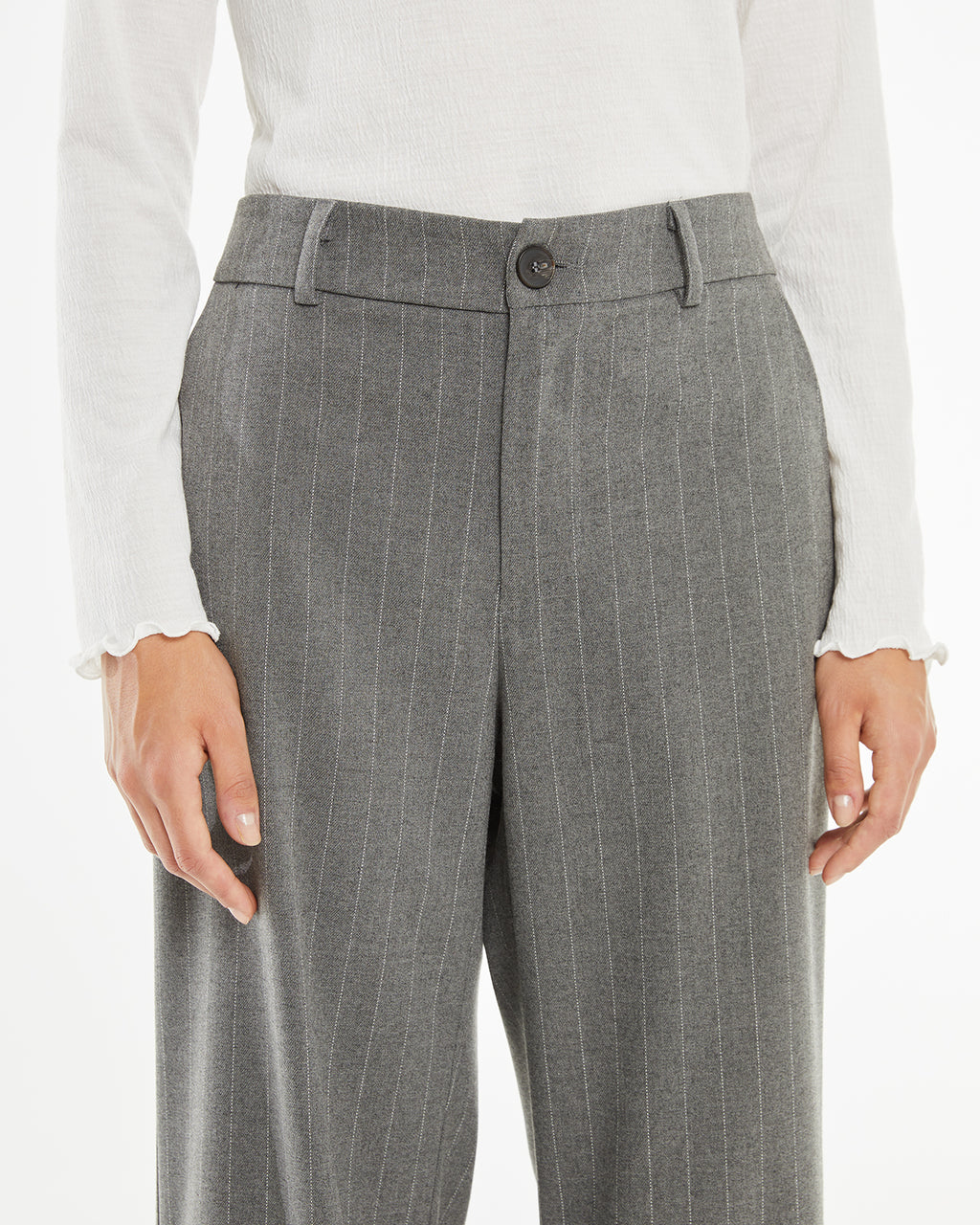 Grey pinstripe trousers