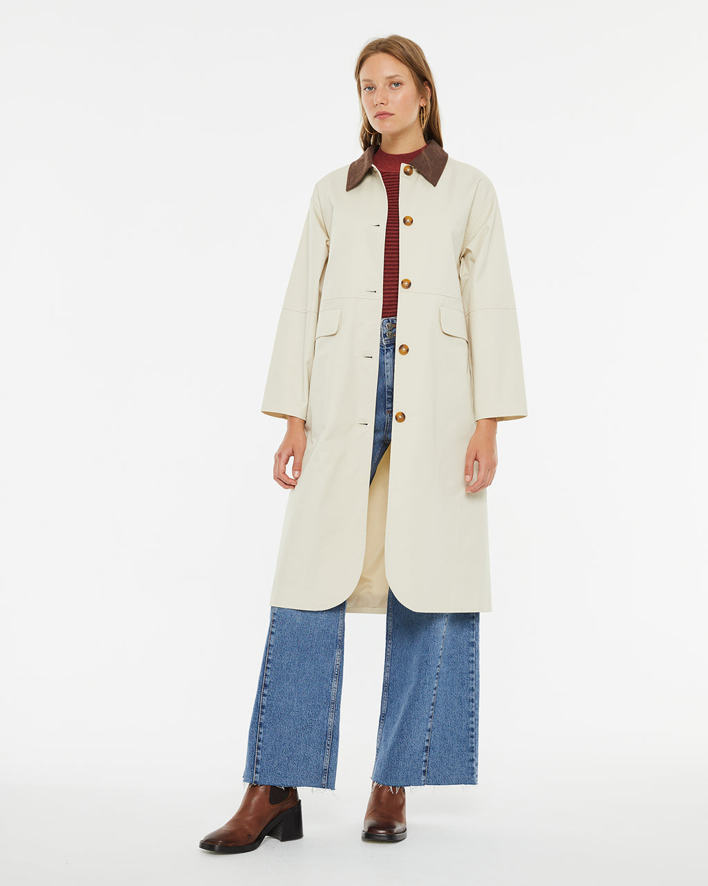 Midi parka with contrasting shirt collar