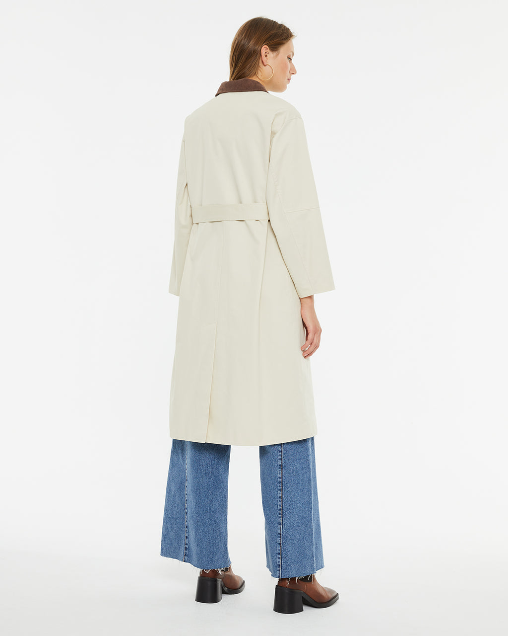 Midi parka with contrasting shirt collar