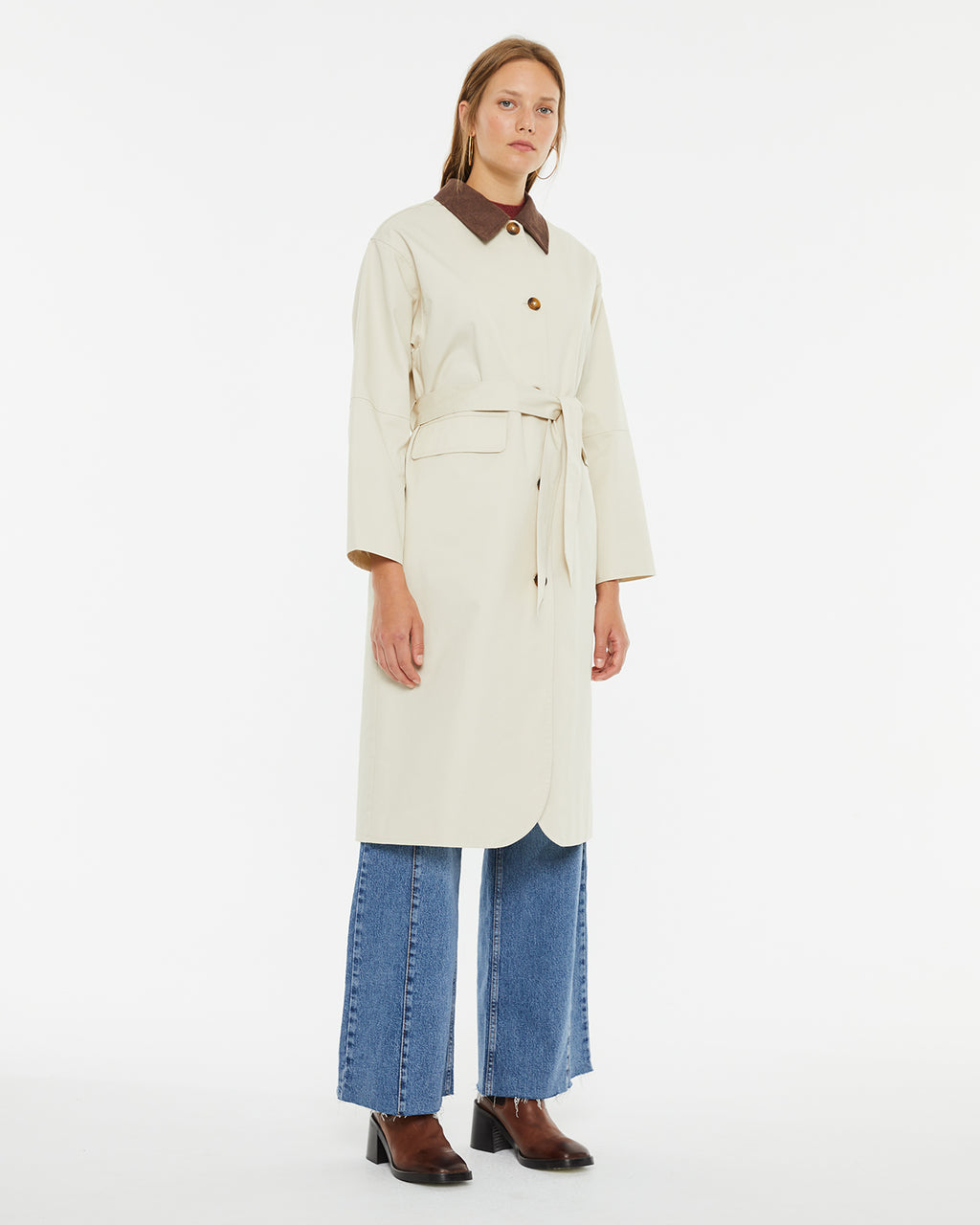 Midi parka with contrasting shirt collar