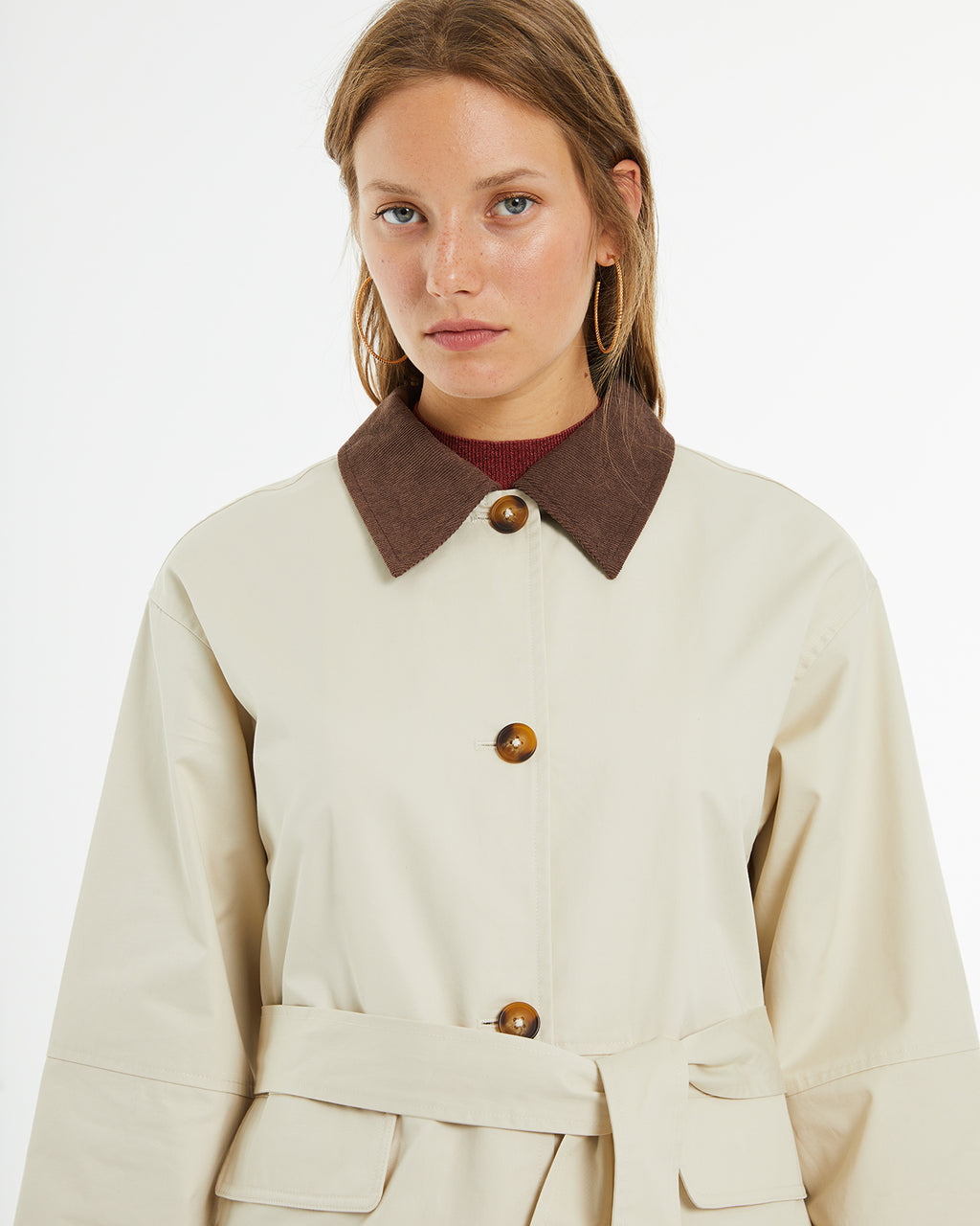 Midi parka with contrasting shirt collar