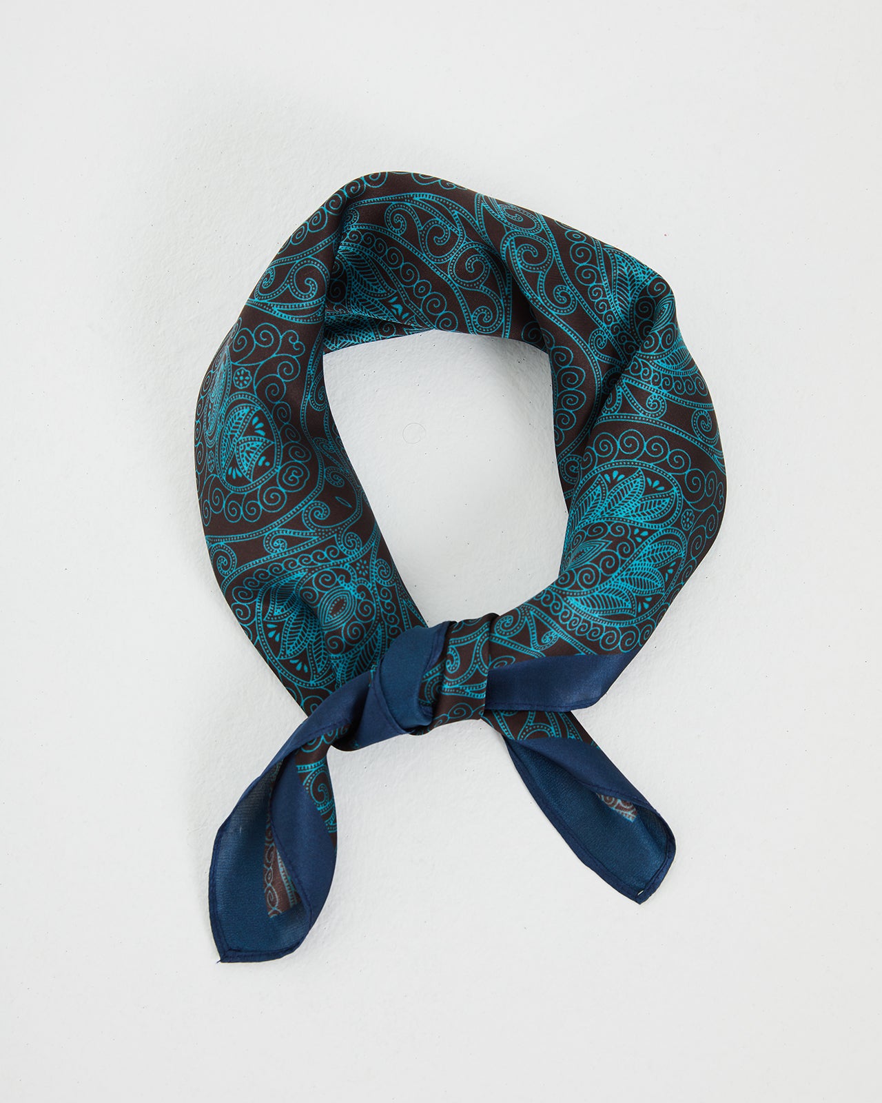 Blue bandana print satin square scarf