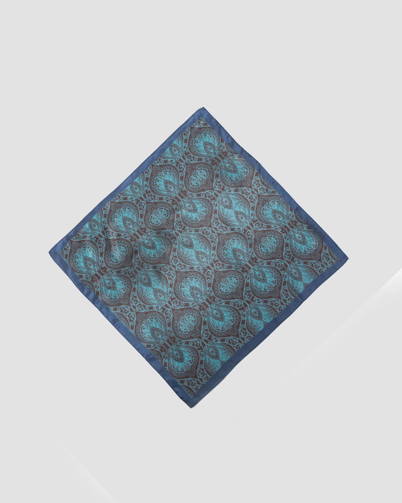 Blue bandana print satin square scarf