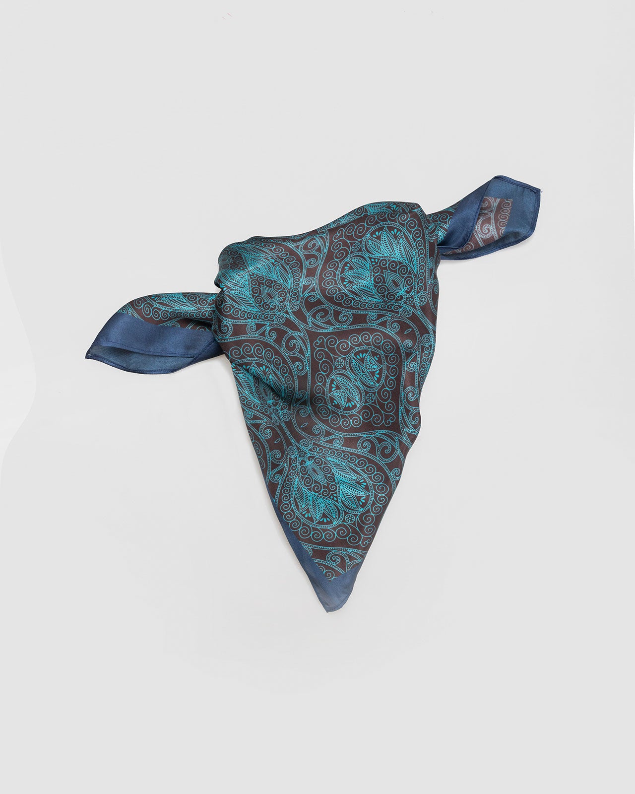 Blue bandana print satin square scarf