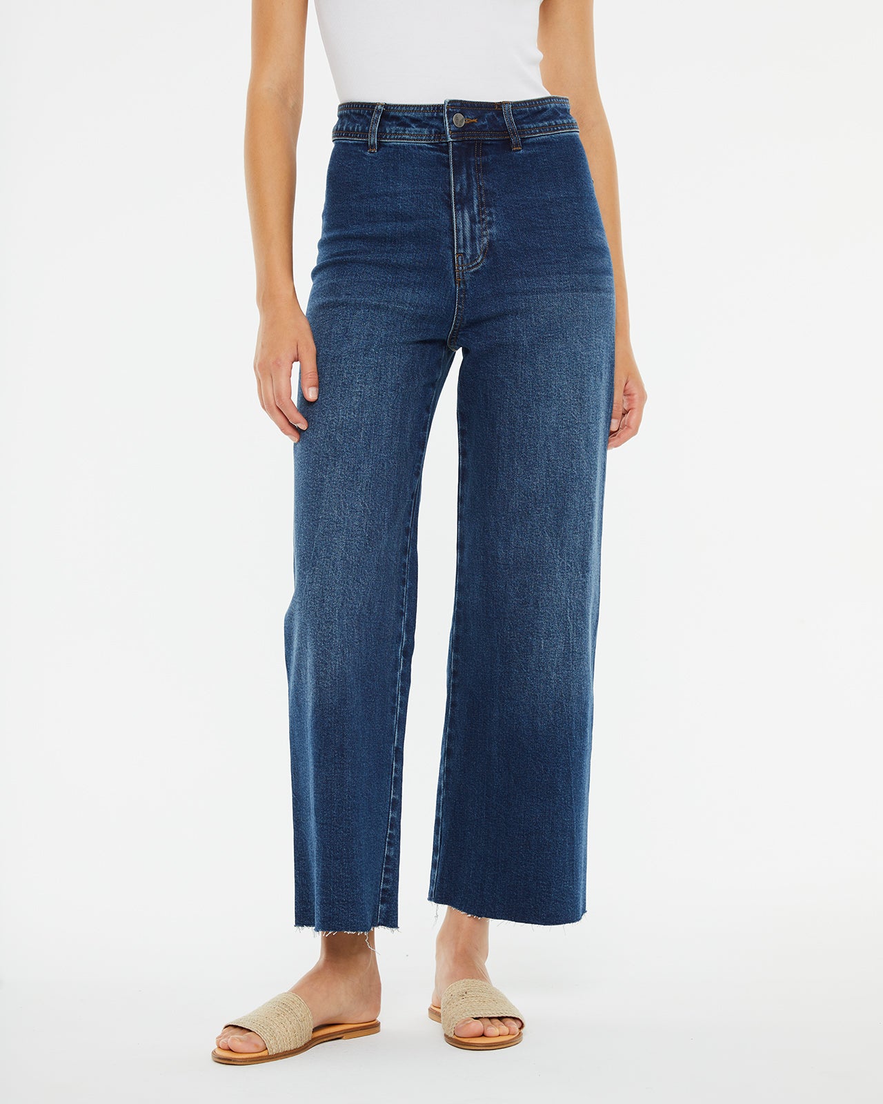 High-waisted wide-leg denim pants