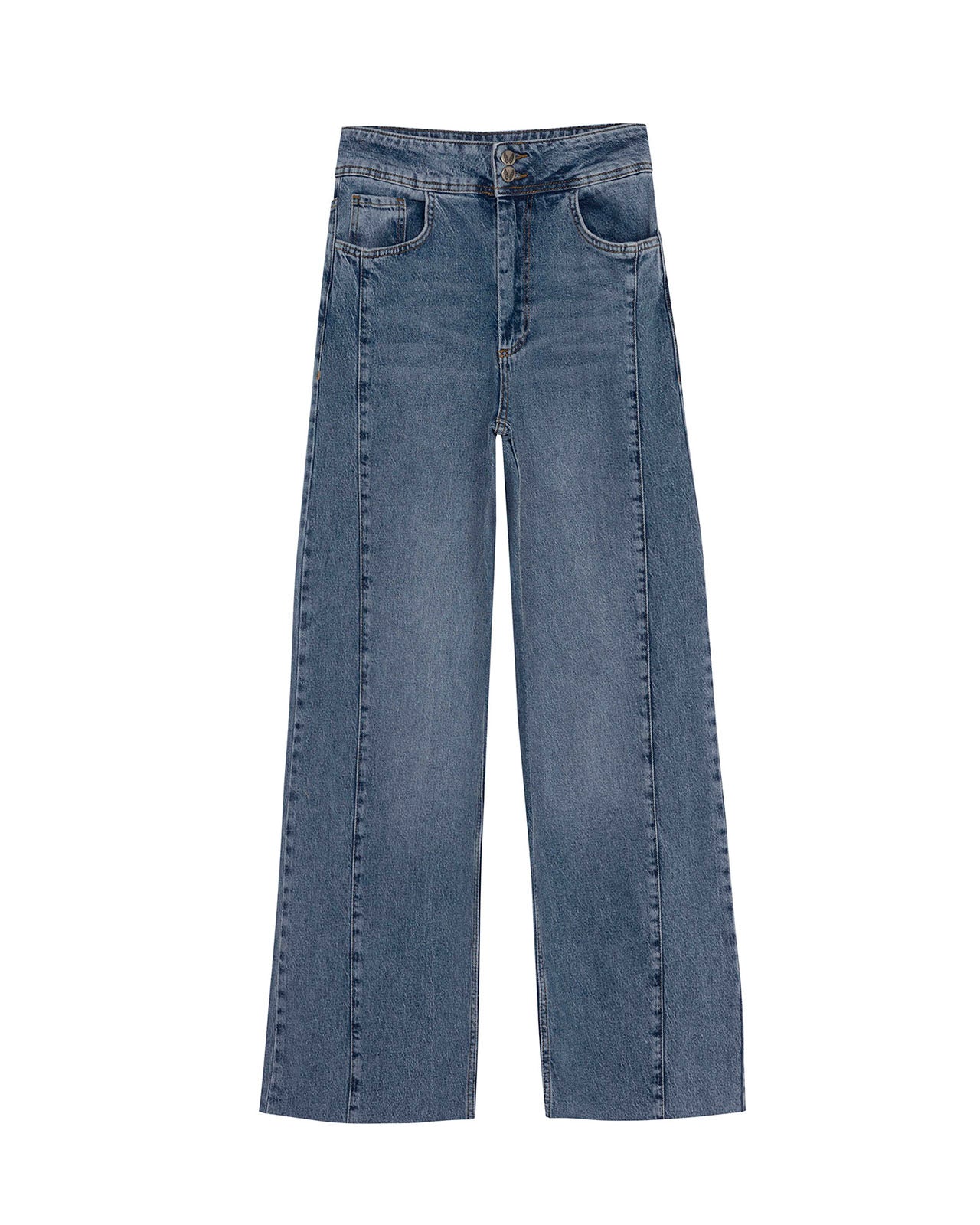 Wide leg denim pants with frayed hem