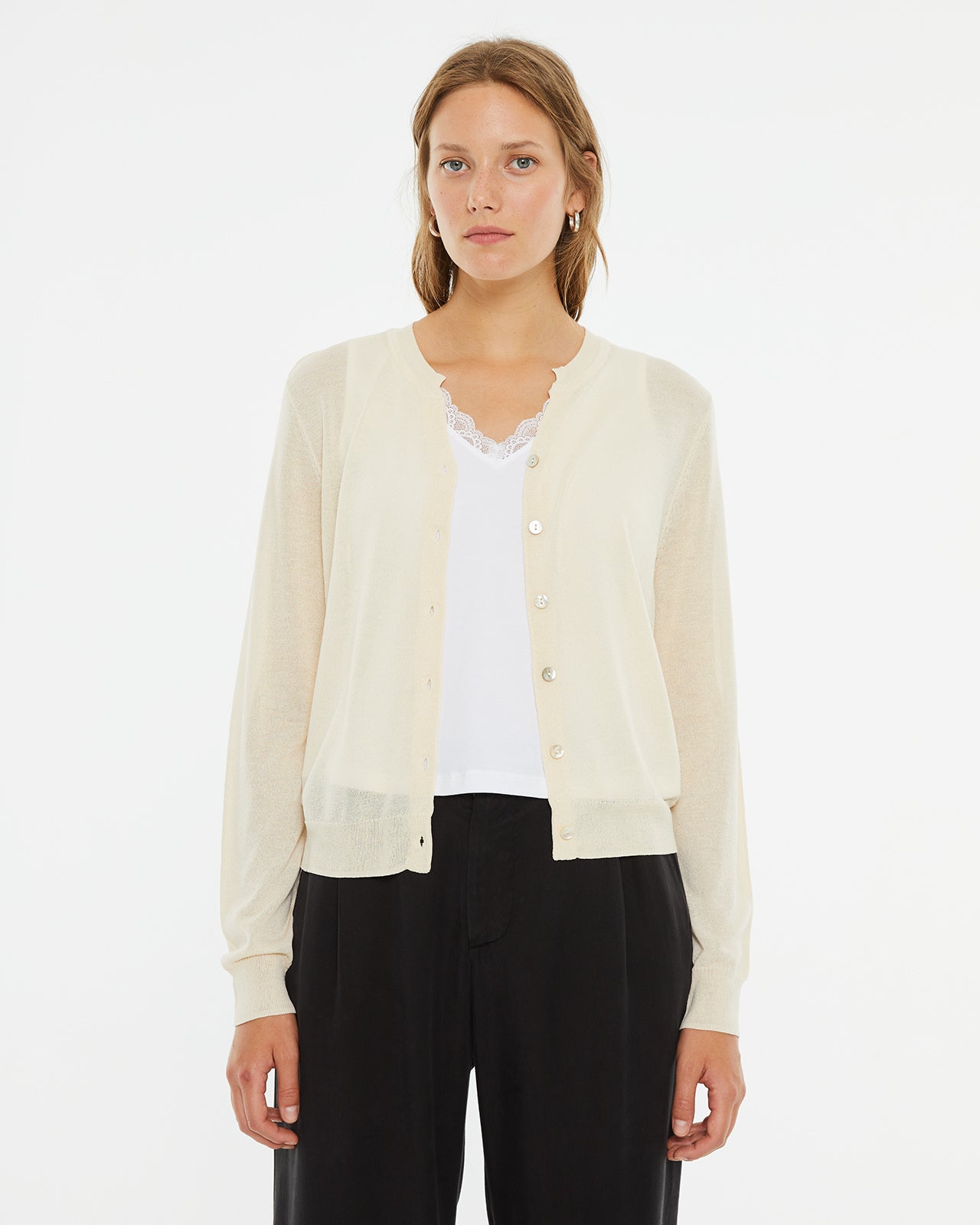 Short sleeve crop cardigan with button closure