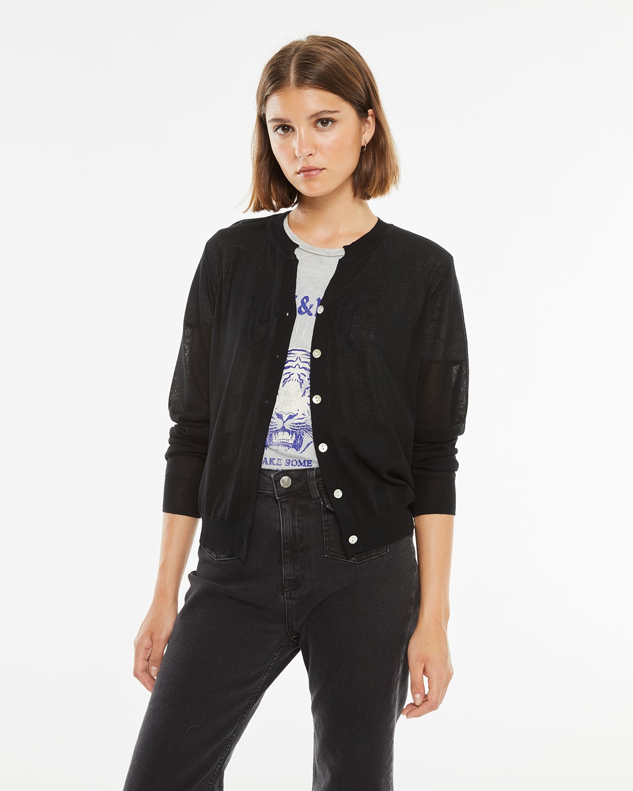 Short sleeve crop cardigan with button closure