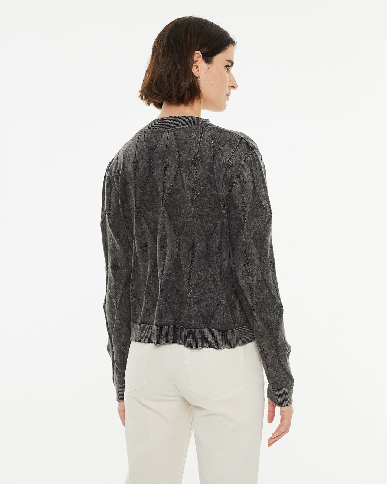 V-neck cardigan with worn-out effect