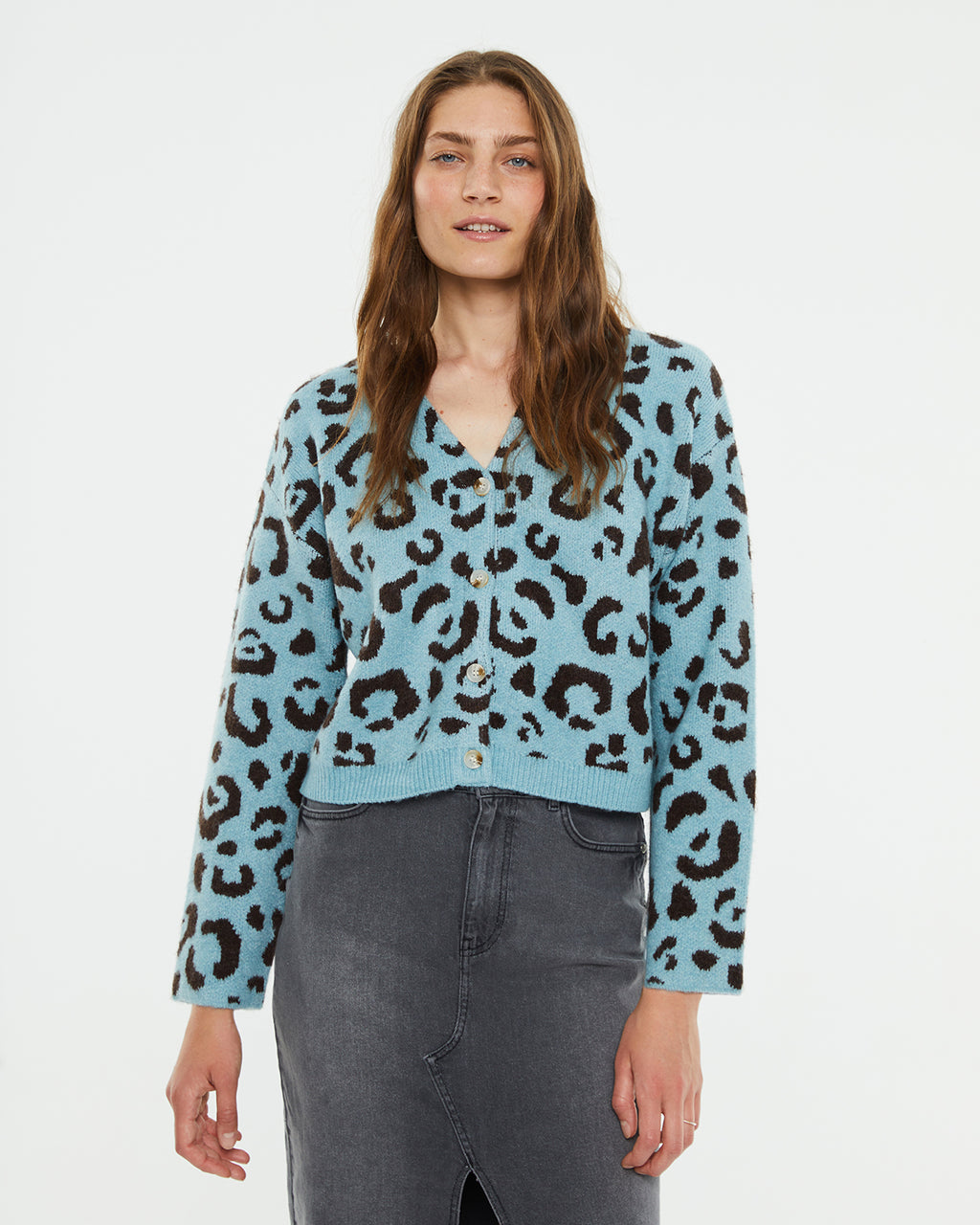 Straight jacquard animal print cardigan