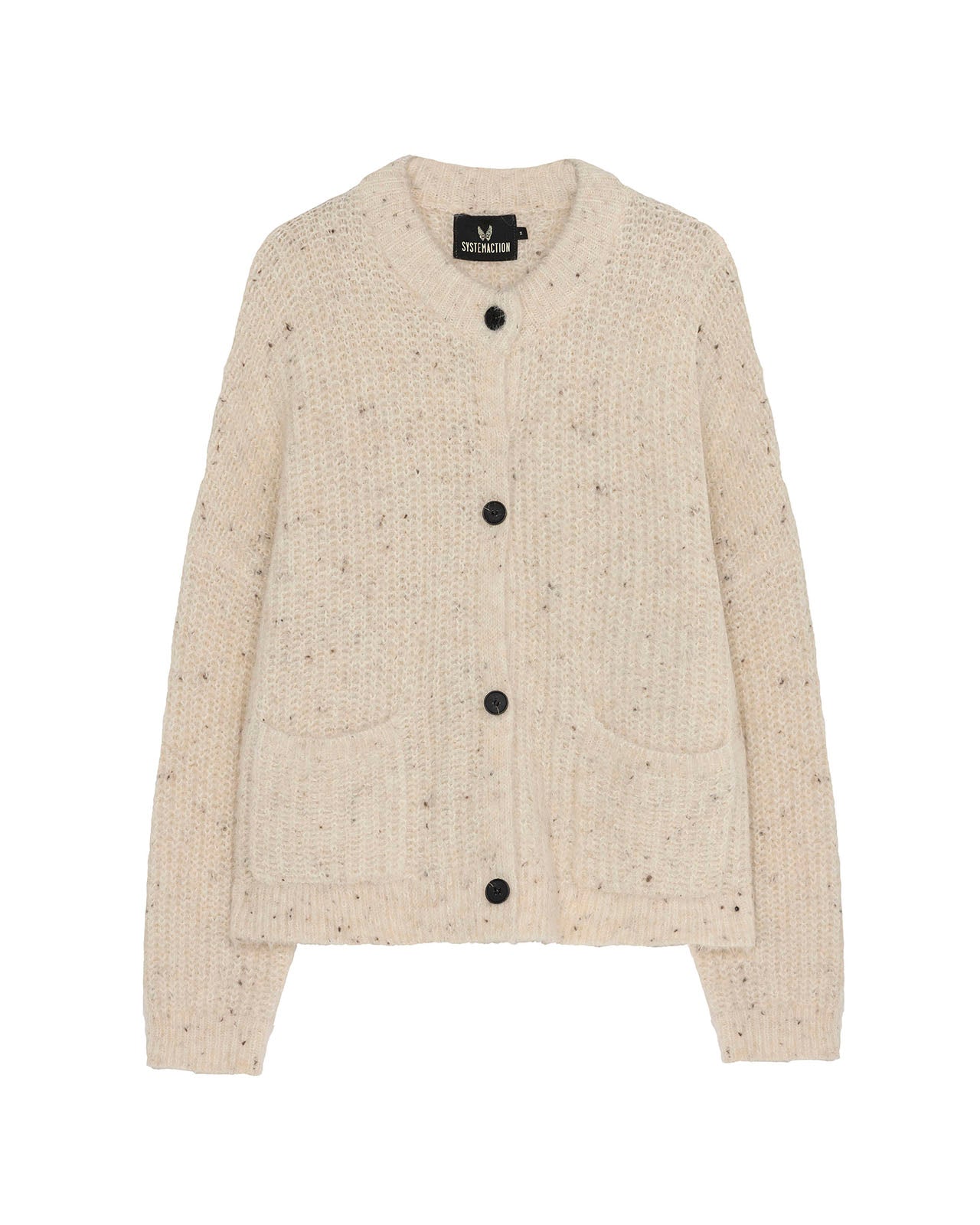 Crew neck tweed cardigan