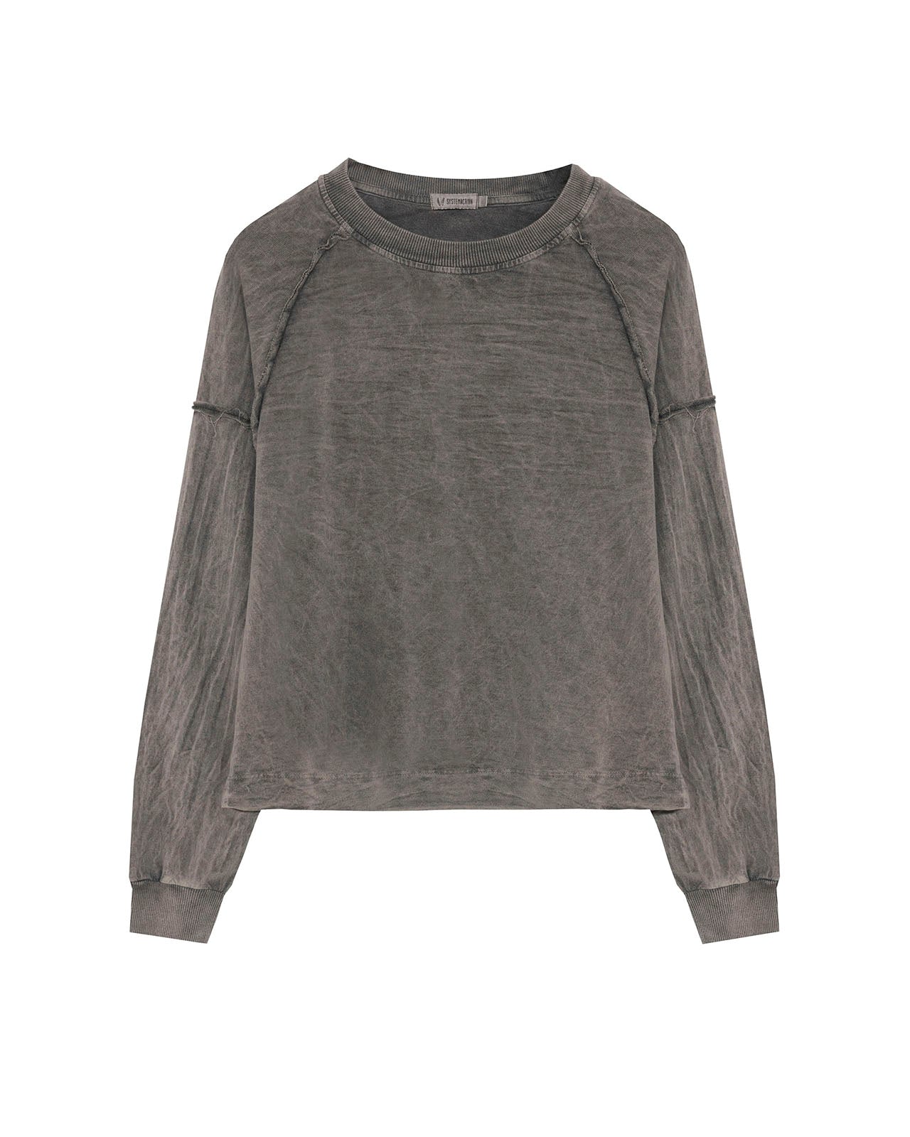 Oversized puff sleeve sweatshirt worn gray dye