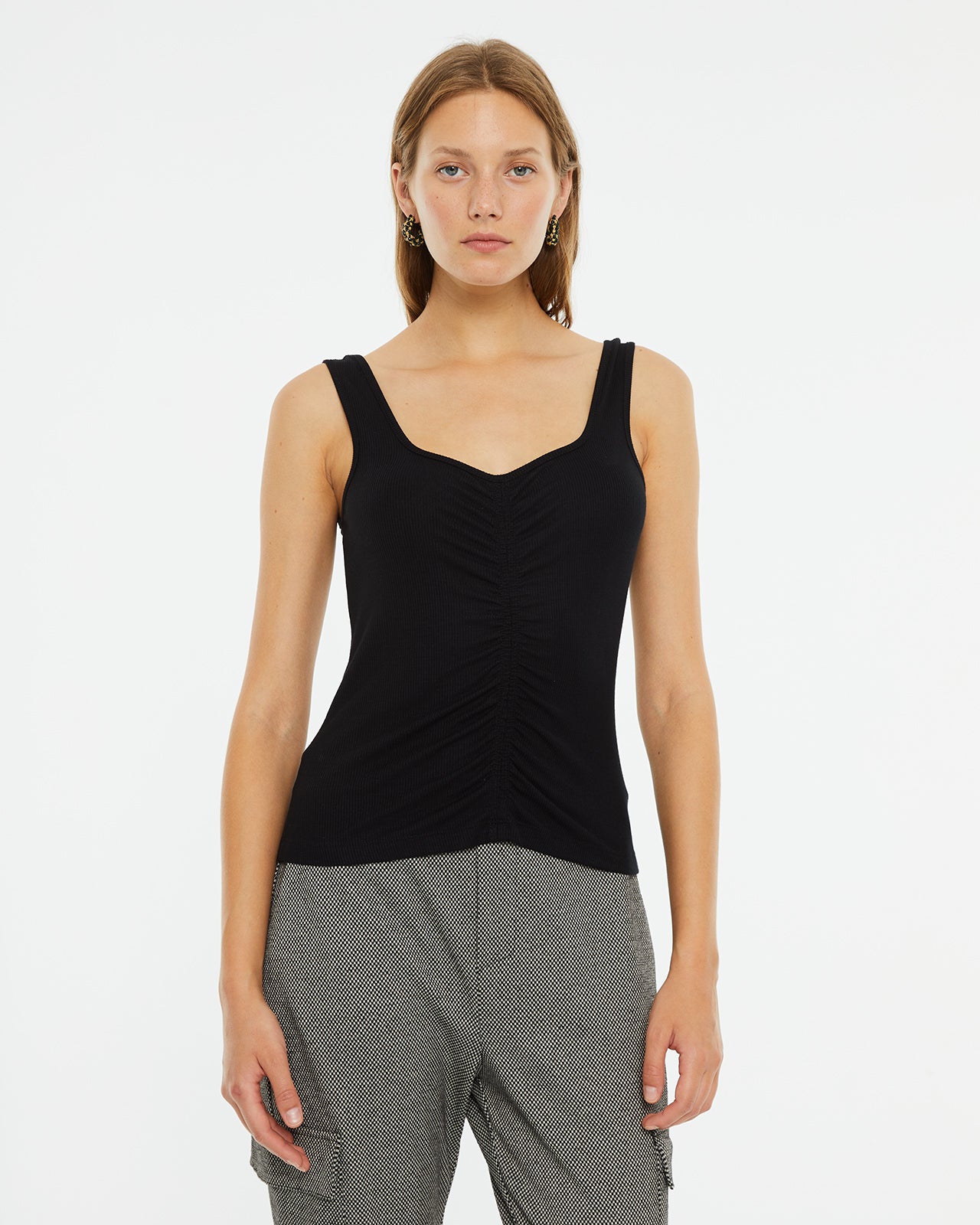 Fitted tank top with gathered detail