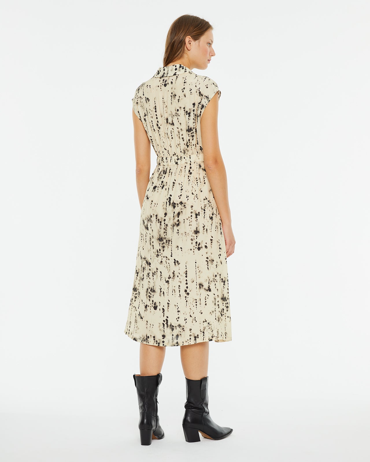 Spot print midi dress with shirt collar