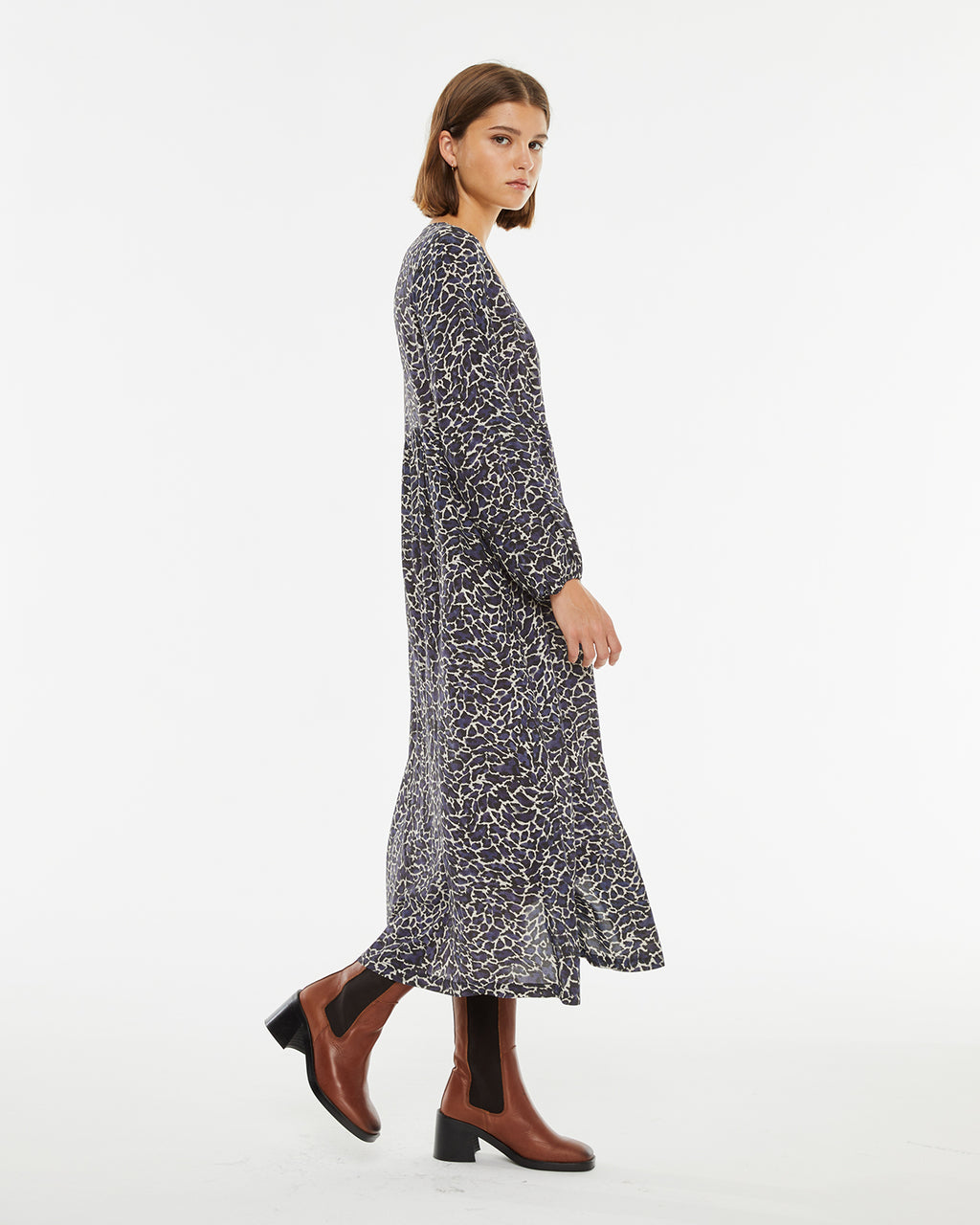 Long printed dress with elastic cuffs