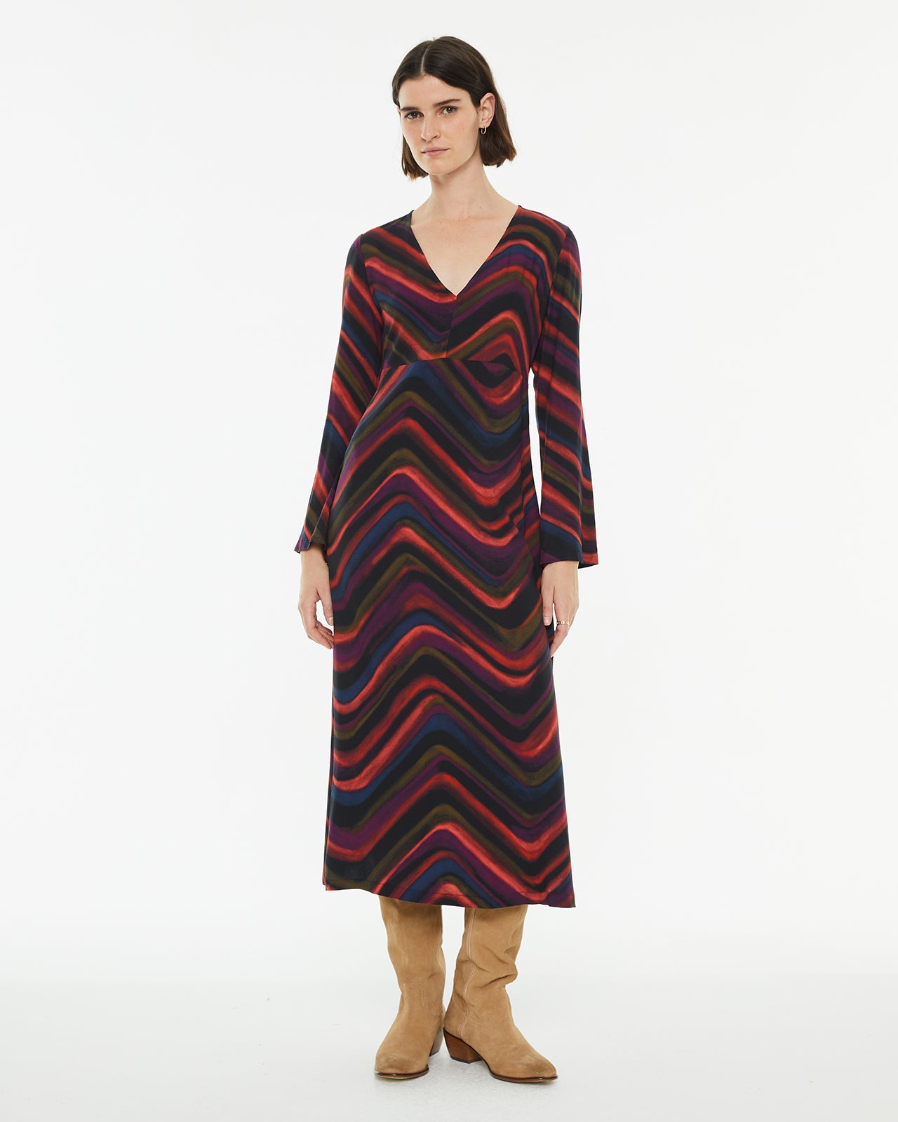 Multicolor wave print midi dress