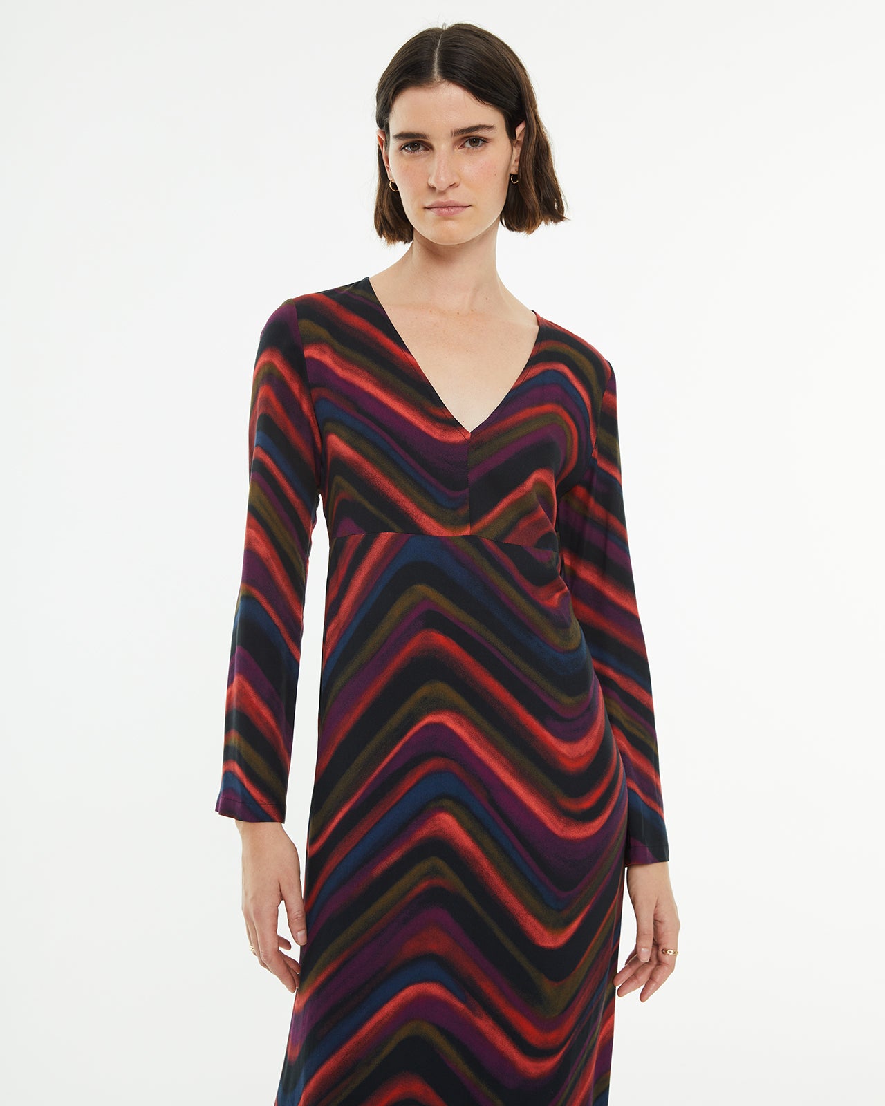 Multicolor wave print midi dress