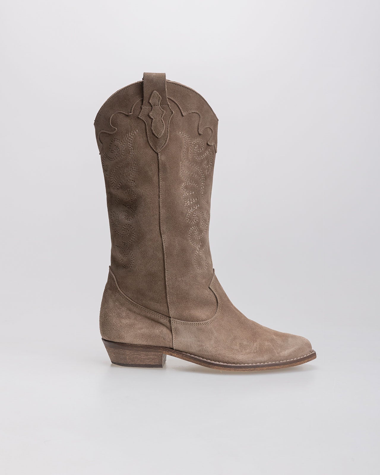 High-top suede cowboy boot with embroidery