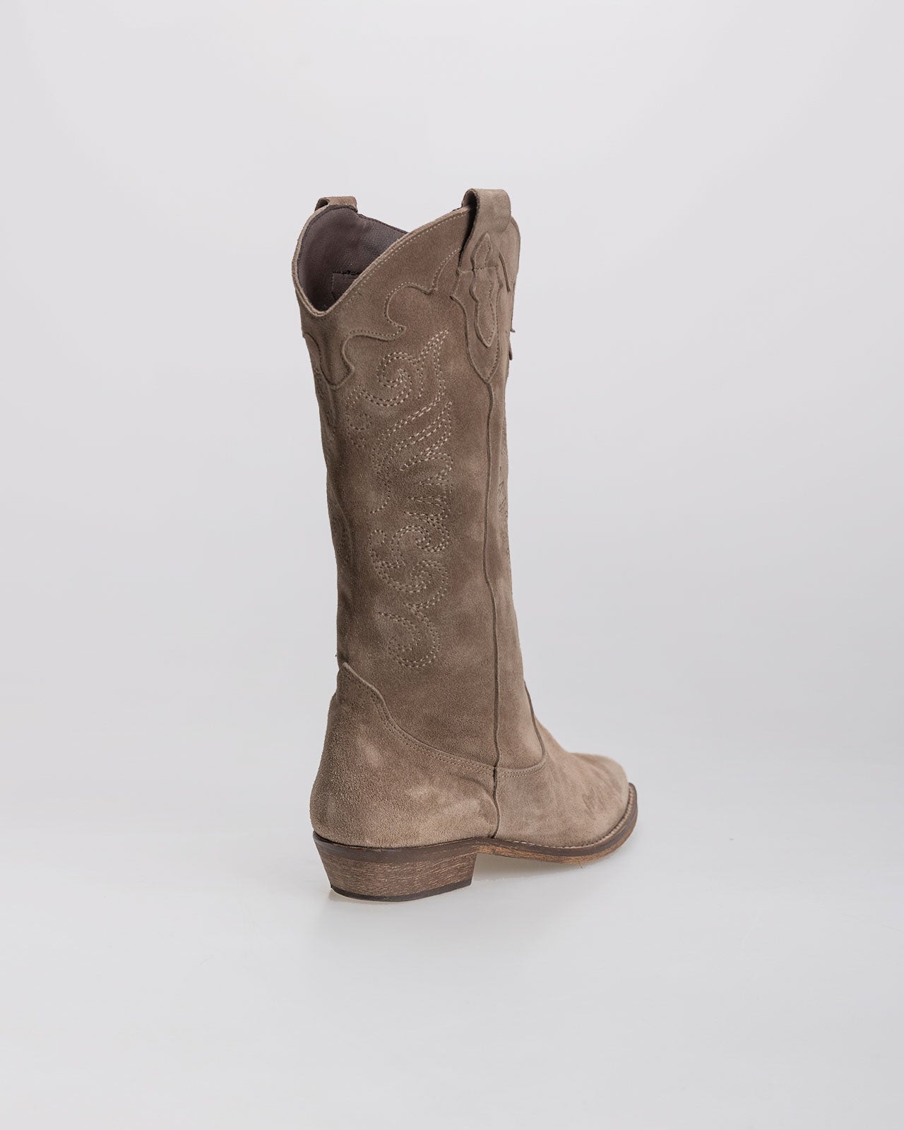 High-top suede cowboy boot with embroidery