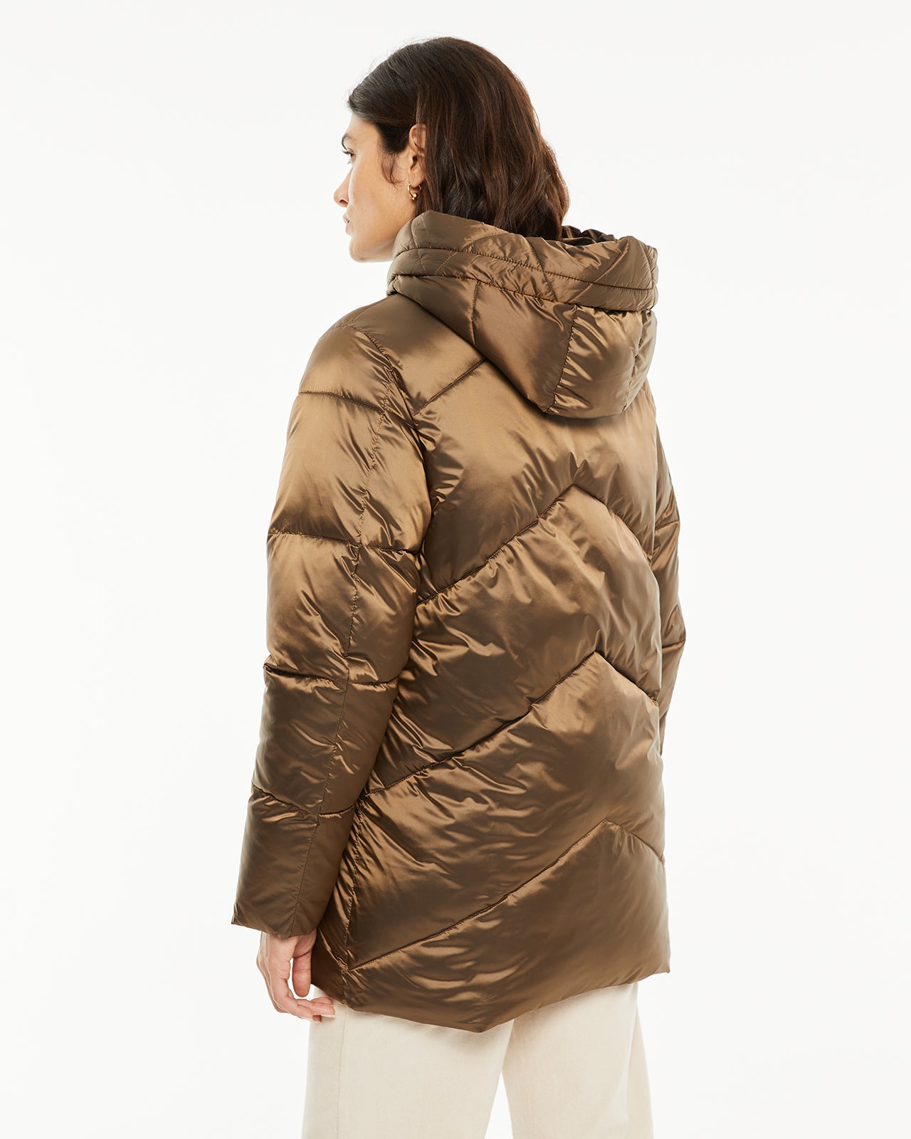 Metallic effect down jacket with hood