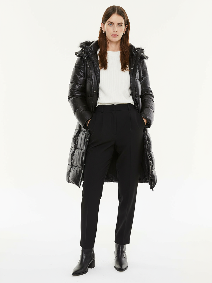 Down jacket with furry hood