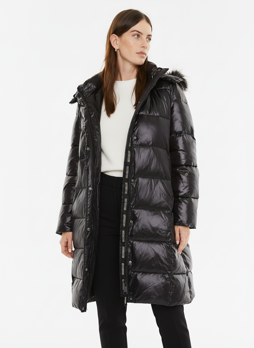 Down jacket with furry hood