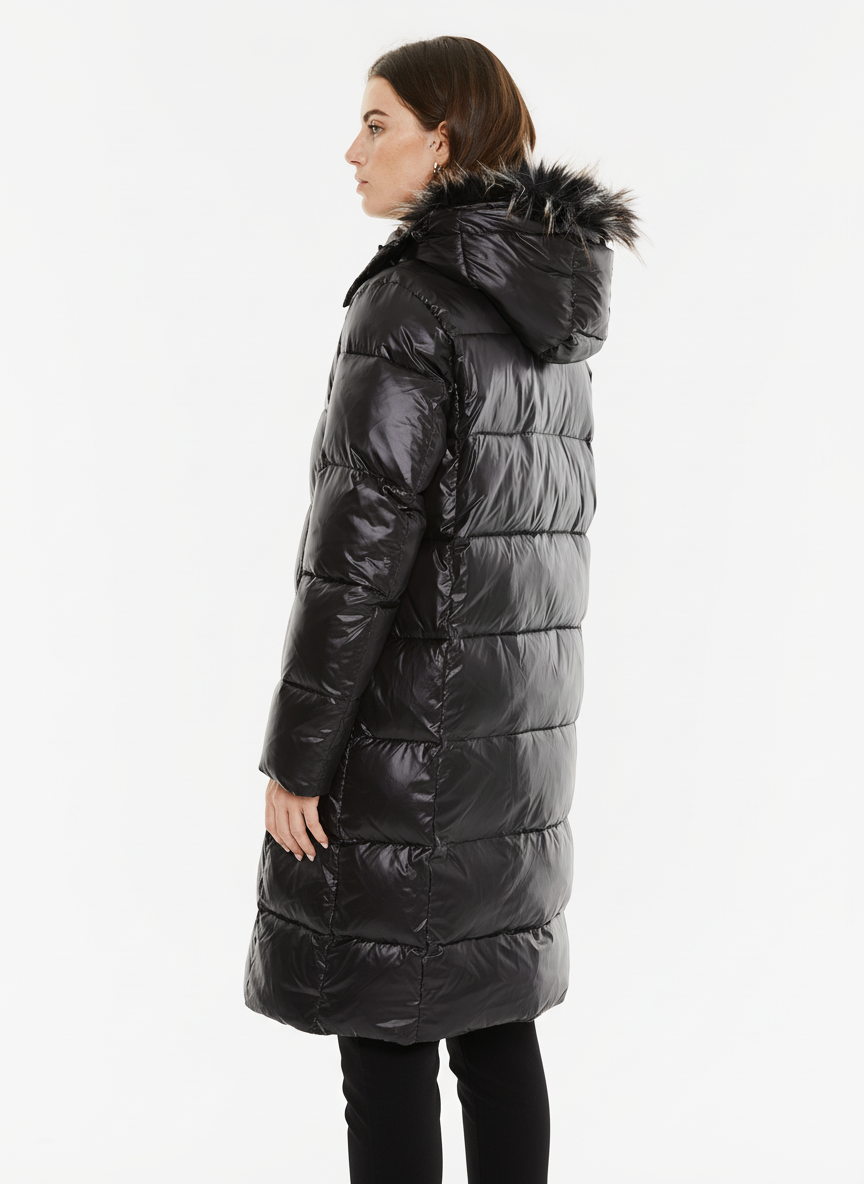 Down jacket with furry hood