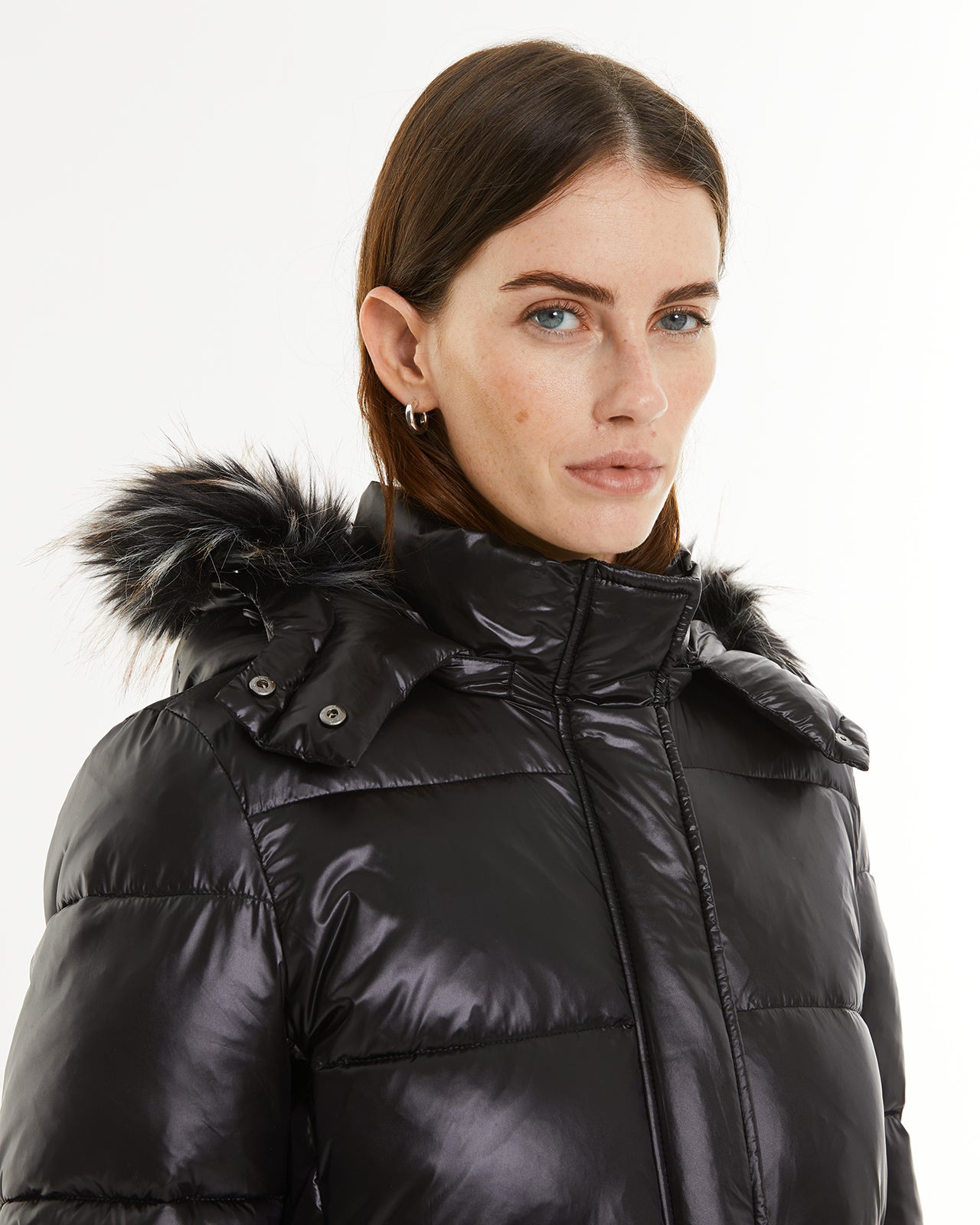 Down jacket with furry hood
