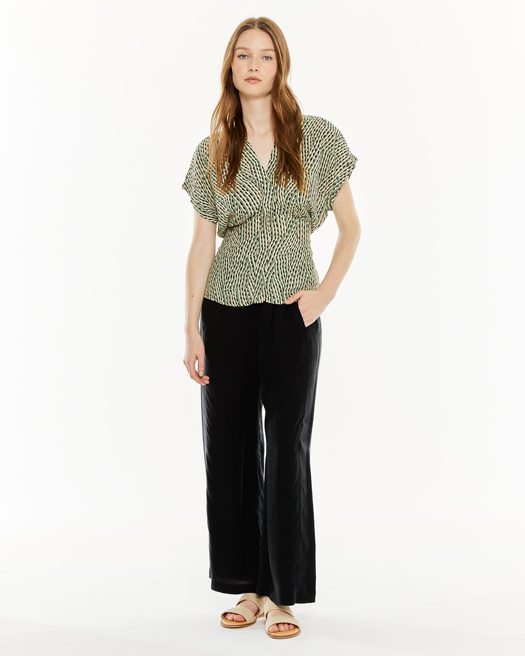 Camisa estampada con frunce en el pecho