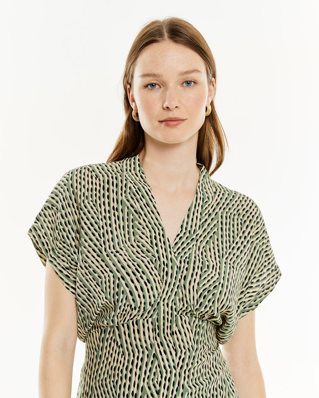 Camisa estampada con frunce en el pecho