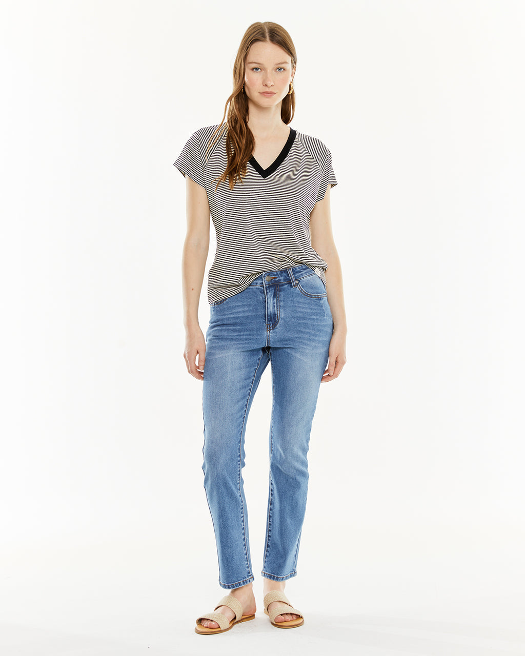 Camiseta de rayas con cuello pico