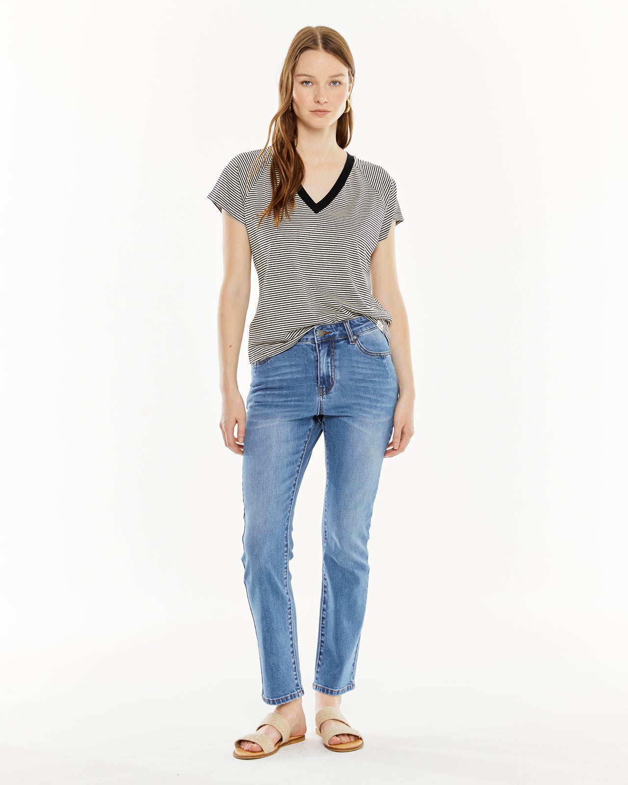 T-shirt rayé à col en V