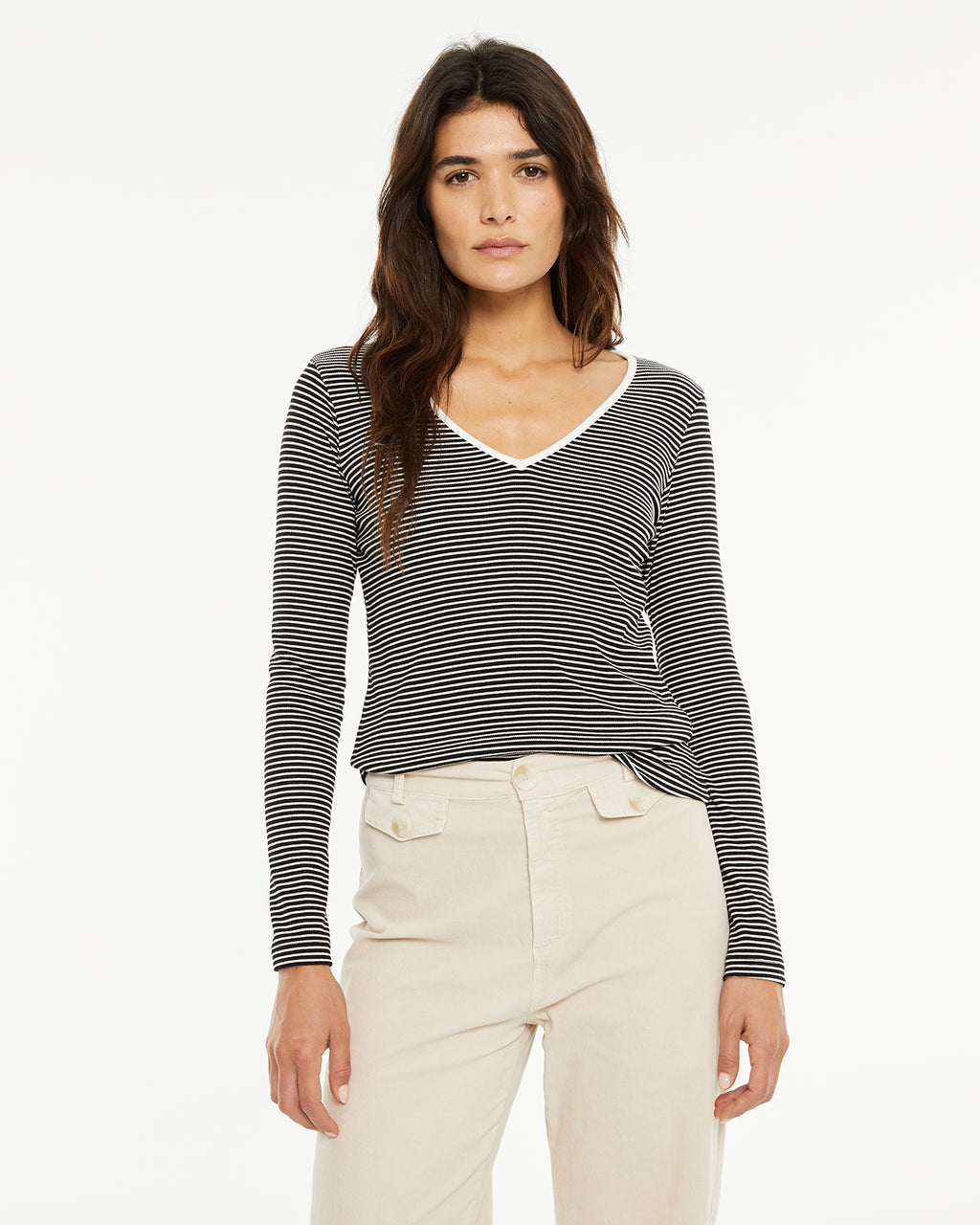 Camiseta rayas escote a contraste