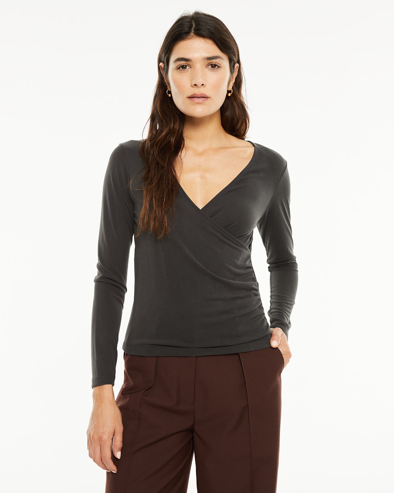 Wrap top with side ruching