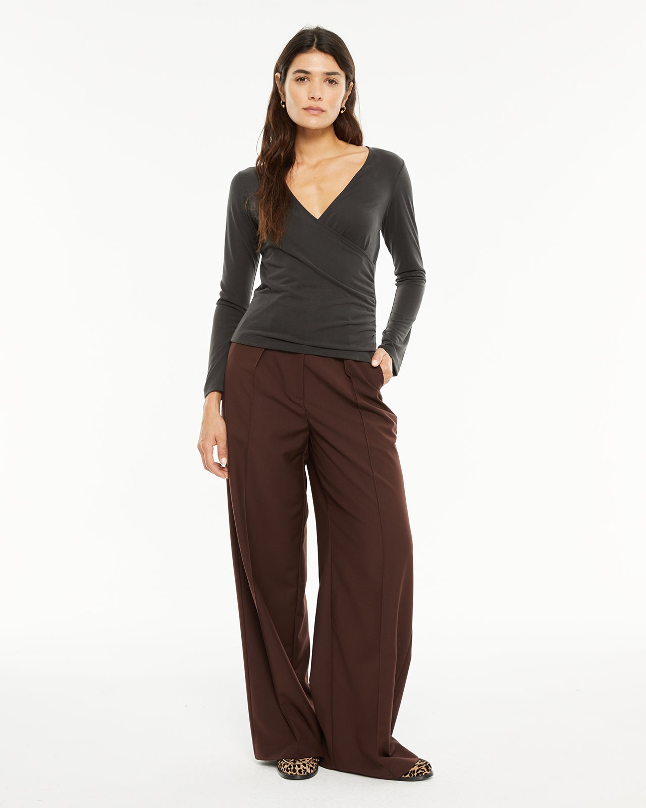 Wrap top with side ruching