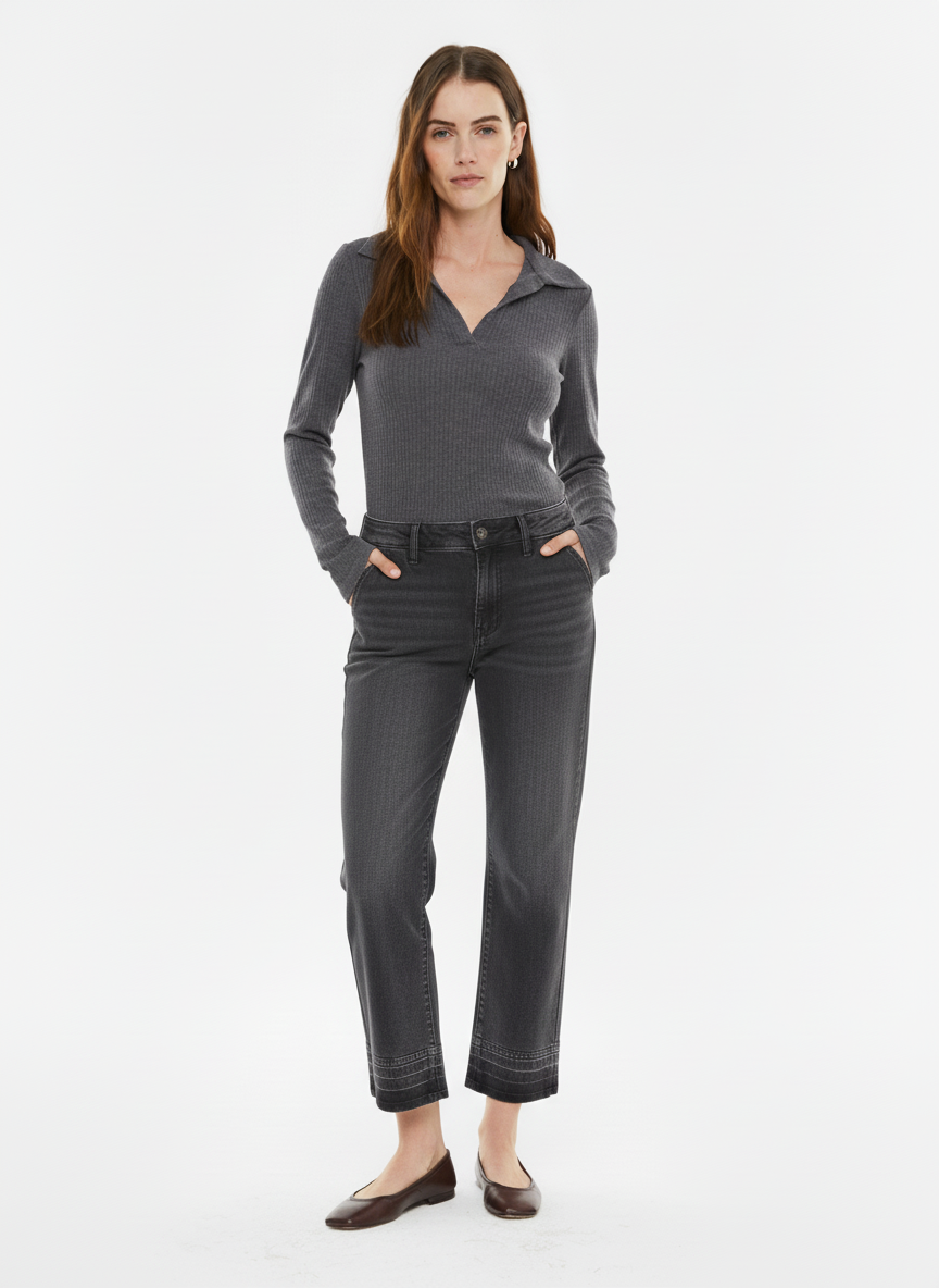 Long-sleeved ribbed polo shirt