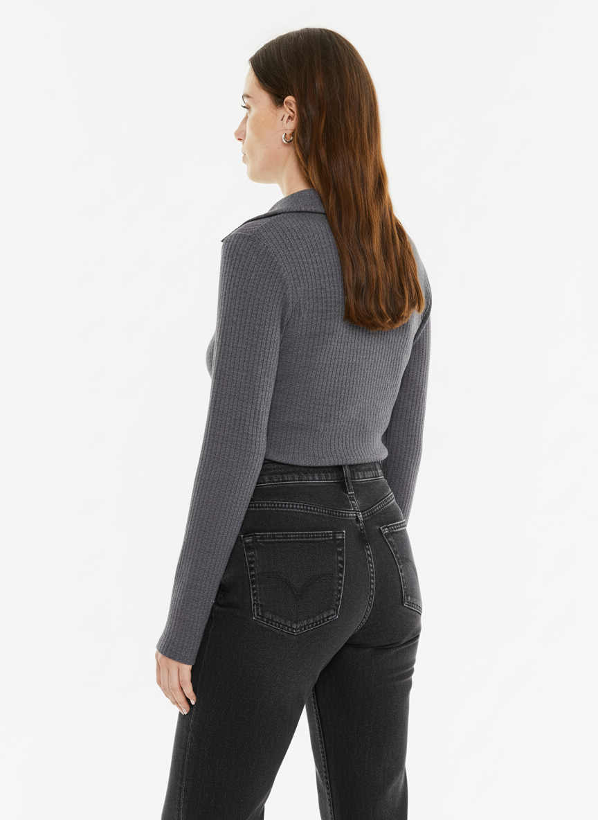 Long-sleeved ribbed polo shirt