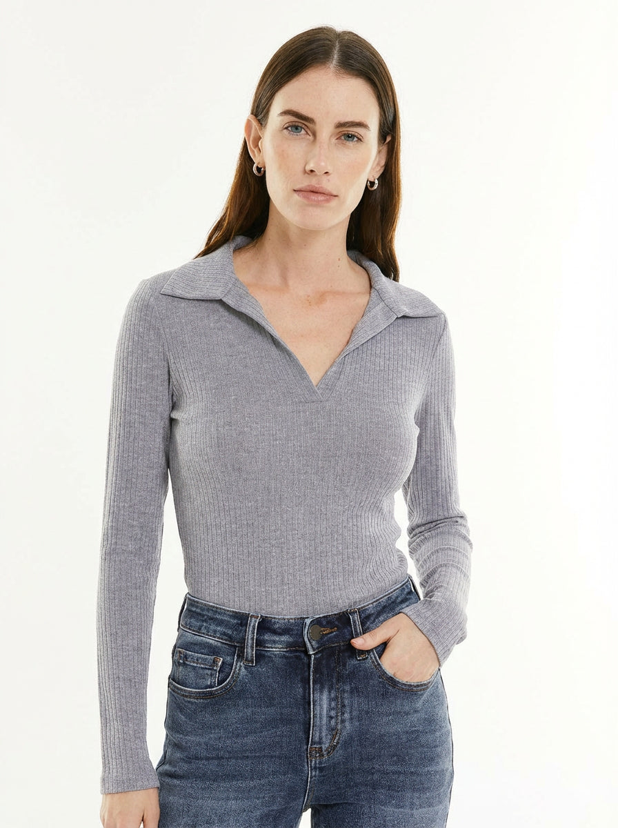 polo côtelé à manches longues